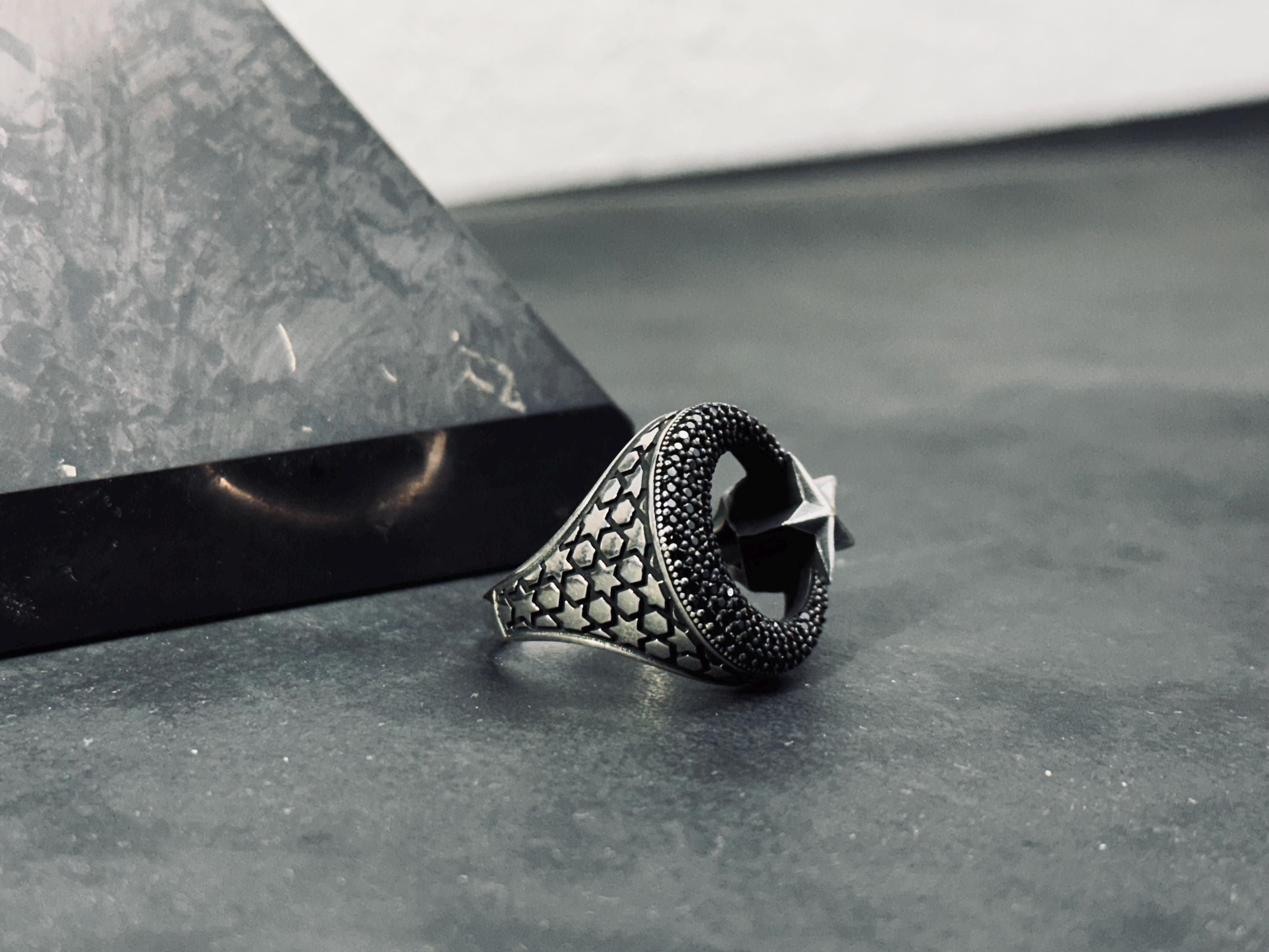 Moon Star Ring: Sterling Silver Handmade - Celestial Design
