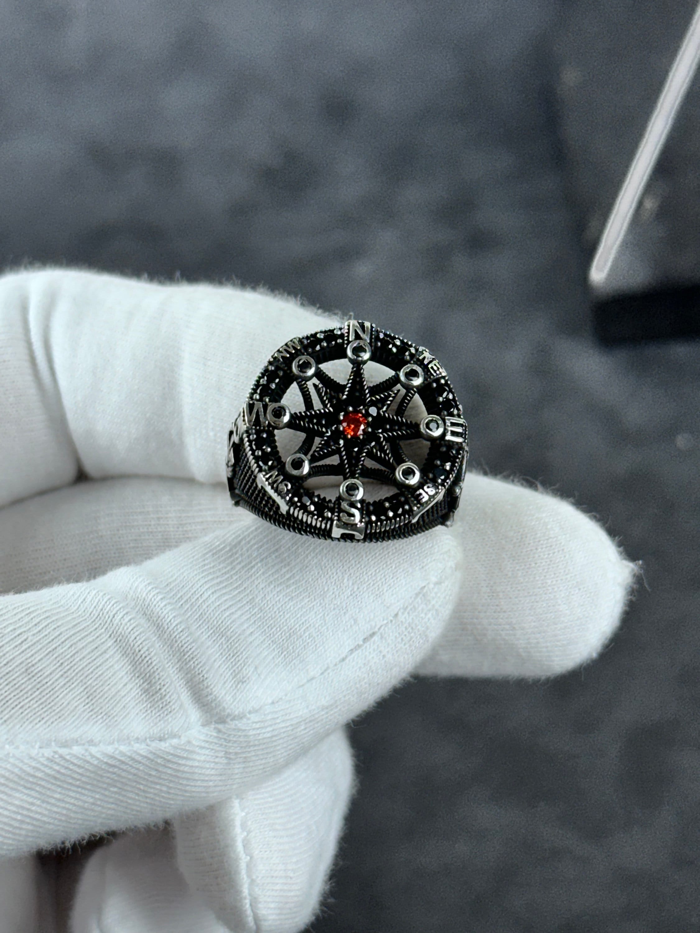 Sailor Sterling Silver Compass Ring (Handmade, Gift Box Included)