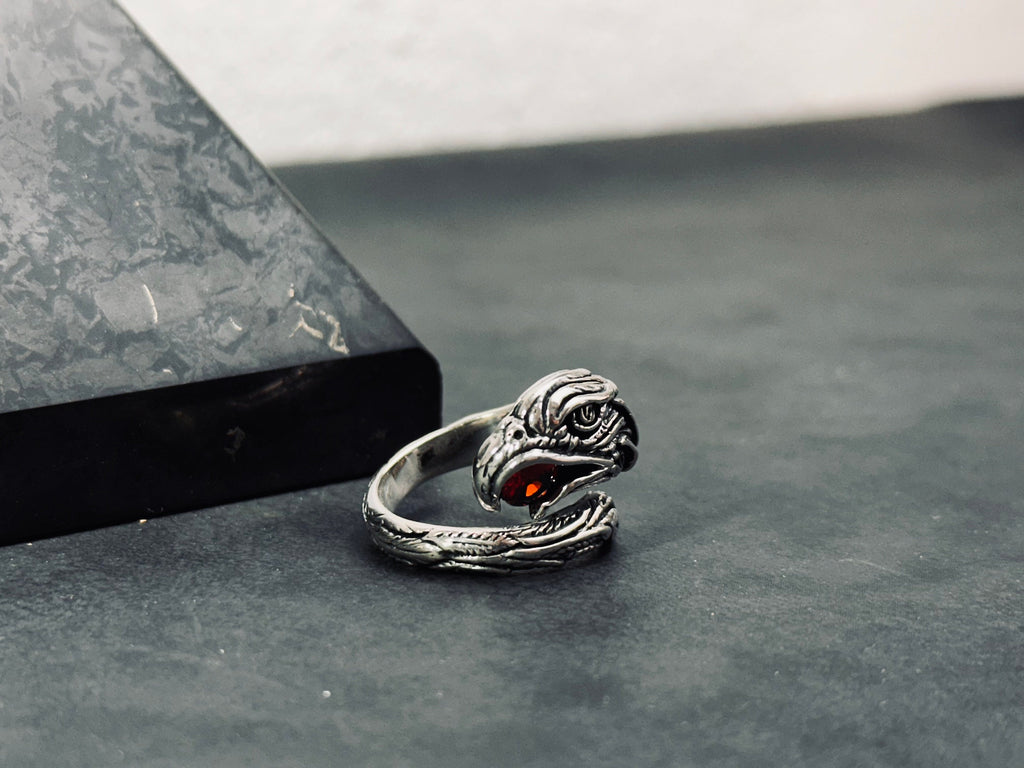 Oxidized Sterling Silver Snake Ring: Adjustable with CZ Gemstone