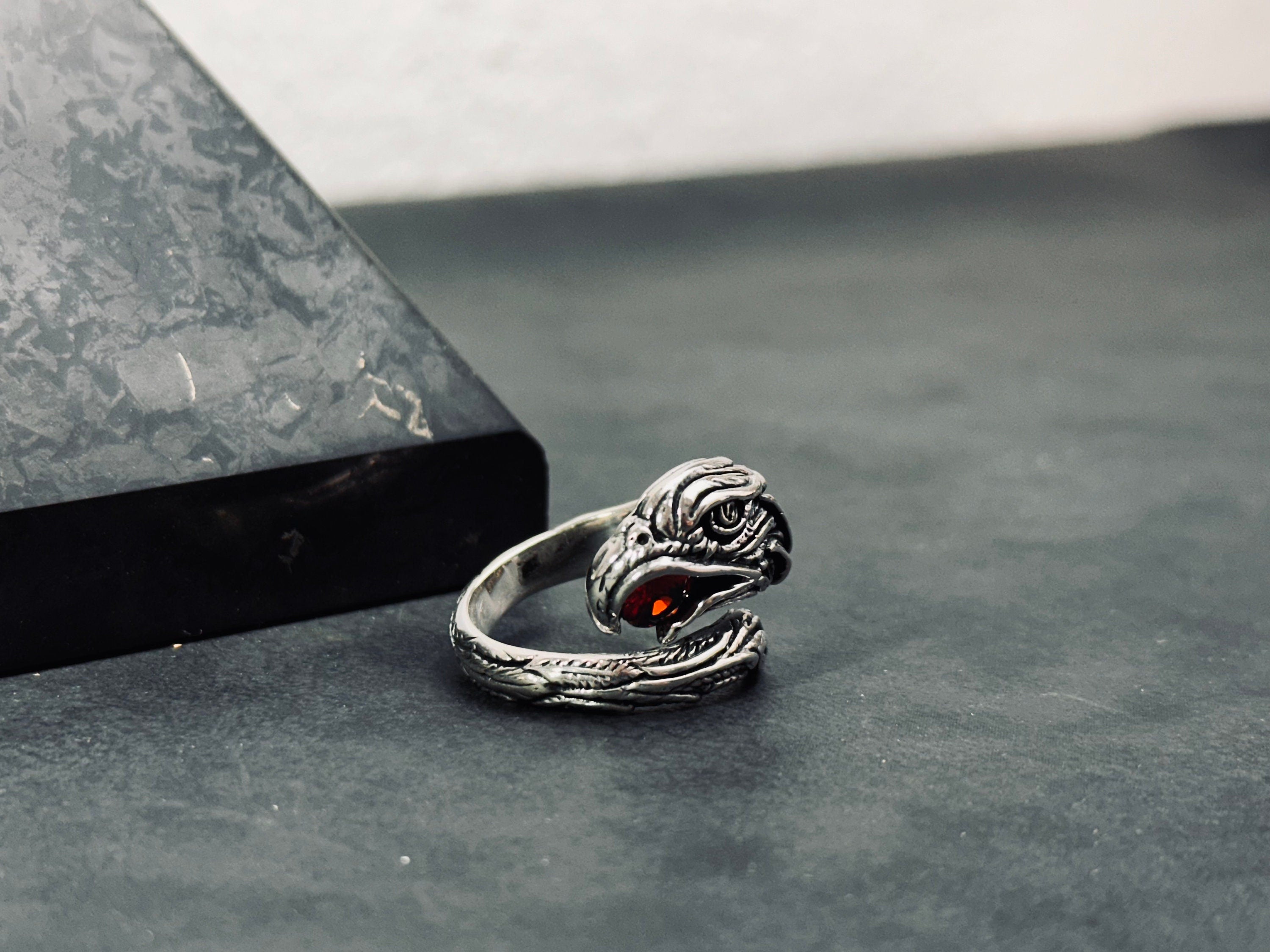 Oxidized Sterling Silver Snake Ring: Adjustable with CZ Gemstone