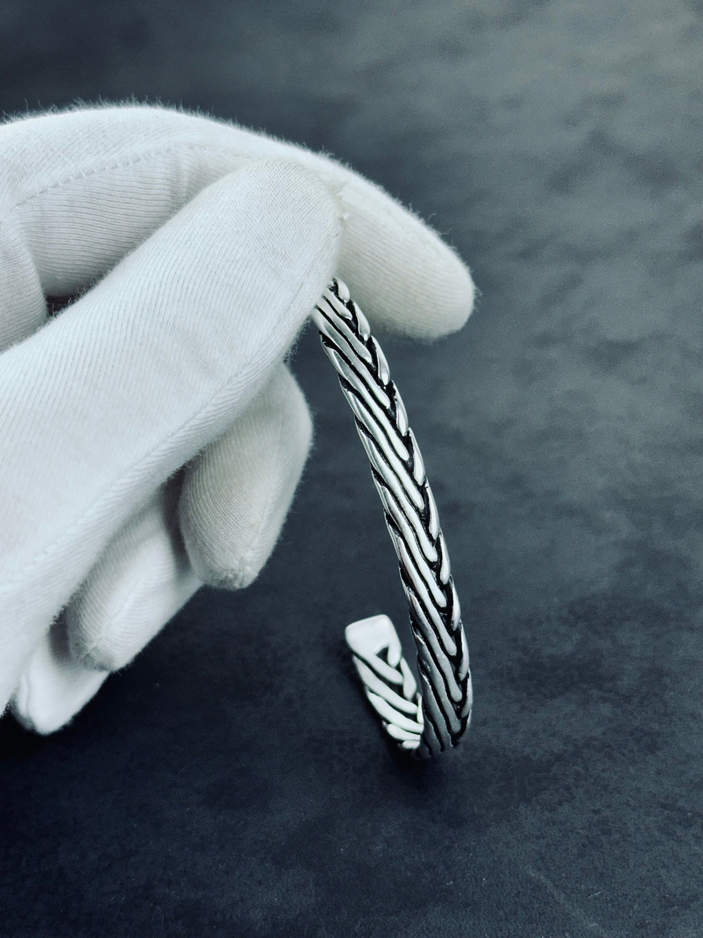Men's Sterling Silver Cuff Bracelet, Engraved Oxidized (Handmade)