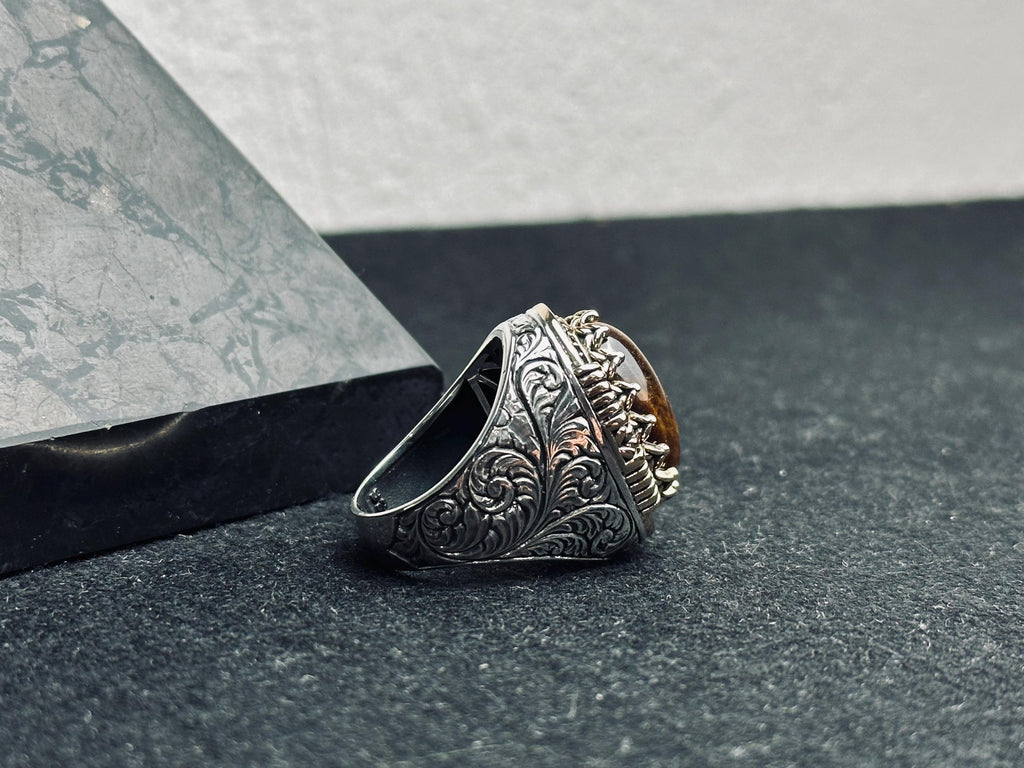 Tiger's Eye Ring for Men: Handmade Sterling Silver Statement Jewelry
