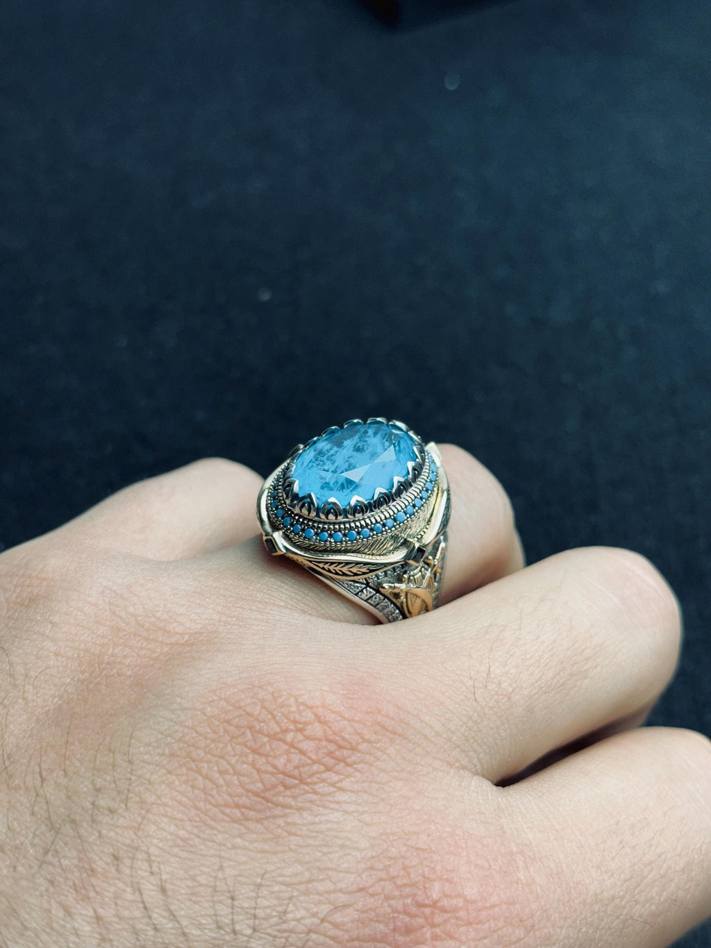 Aquamarine Oval Ring - Handmade Sterling Silver, Turkish Design