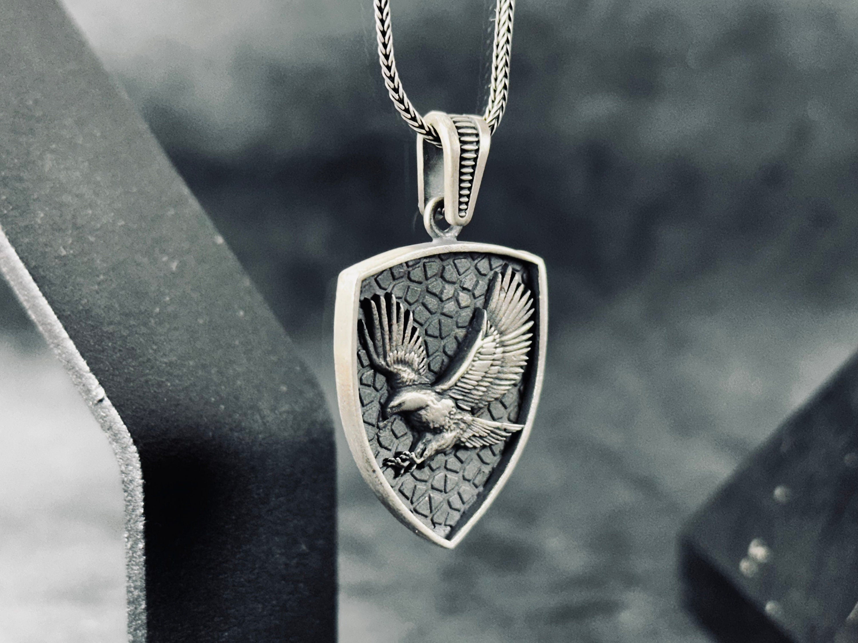 Eagle Shield Necklace: Silver Pendant - Patriotic Jewelry