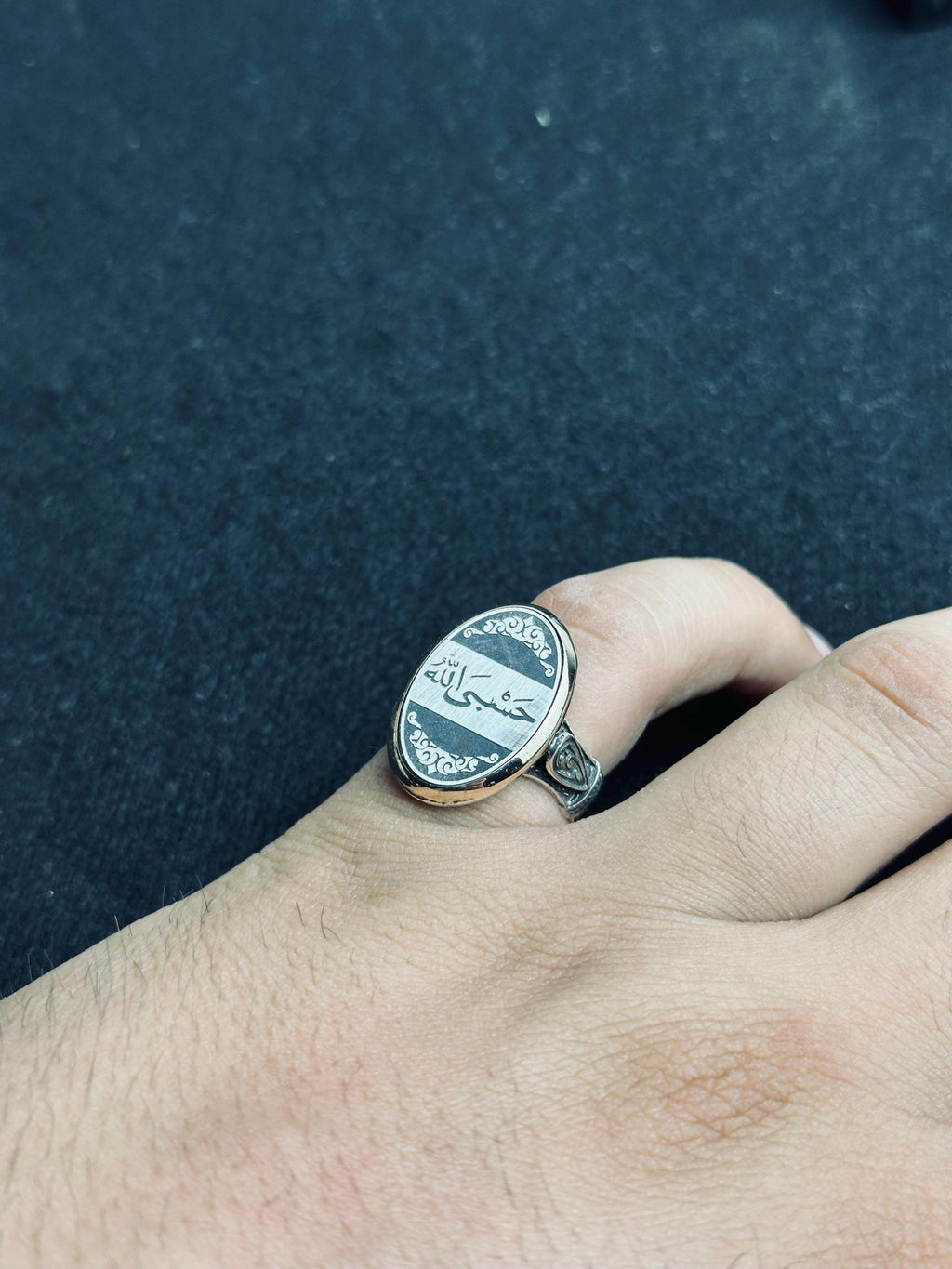 Statement Silver Ring: Oval Arabic Dua - Minimal Calligraphy