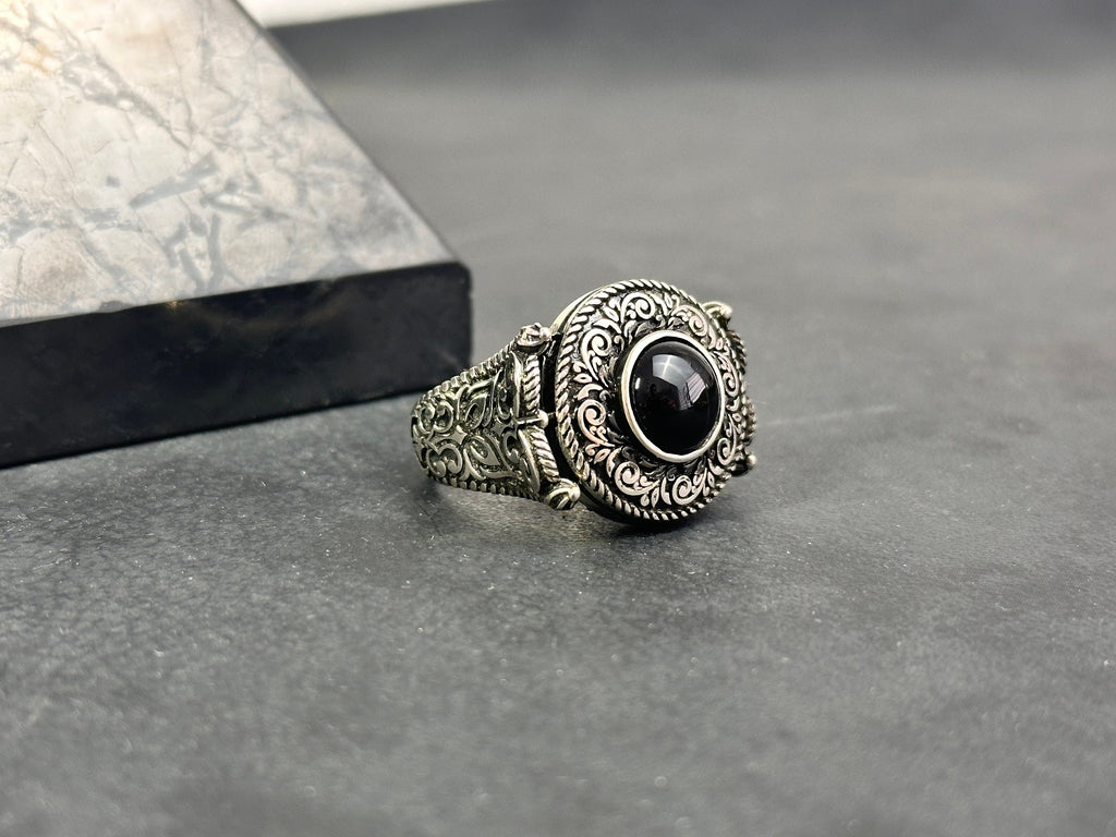 Greek Motif Onyx Ring - Sterling Silver Men's Jewelry