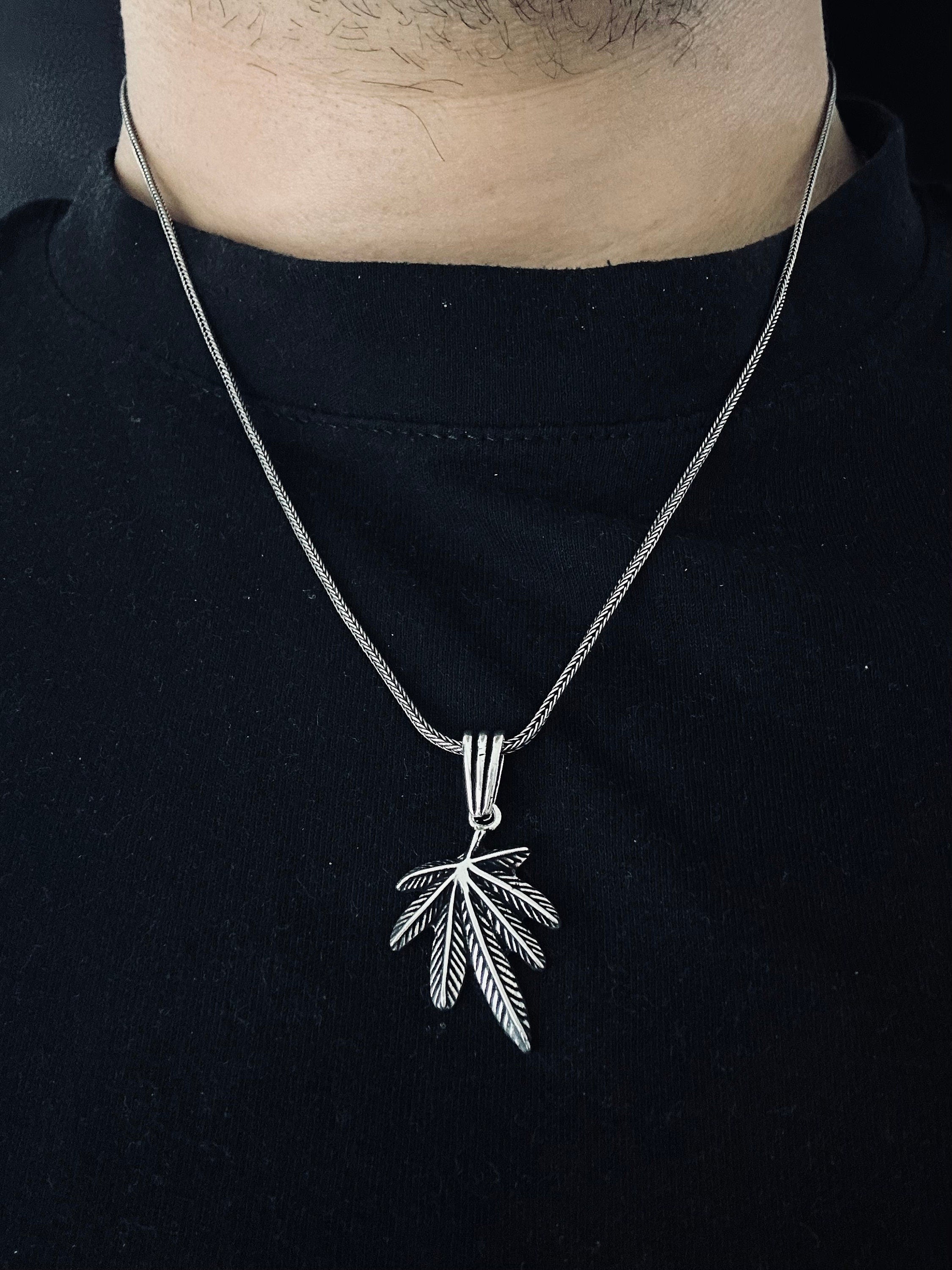 Weed Leaf Pendant Necklace: Silver Cannabis Jewelry (Handmade)