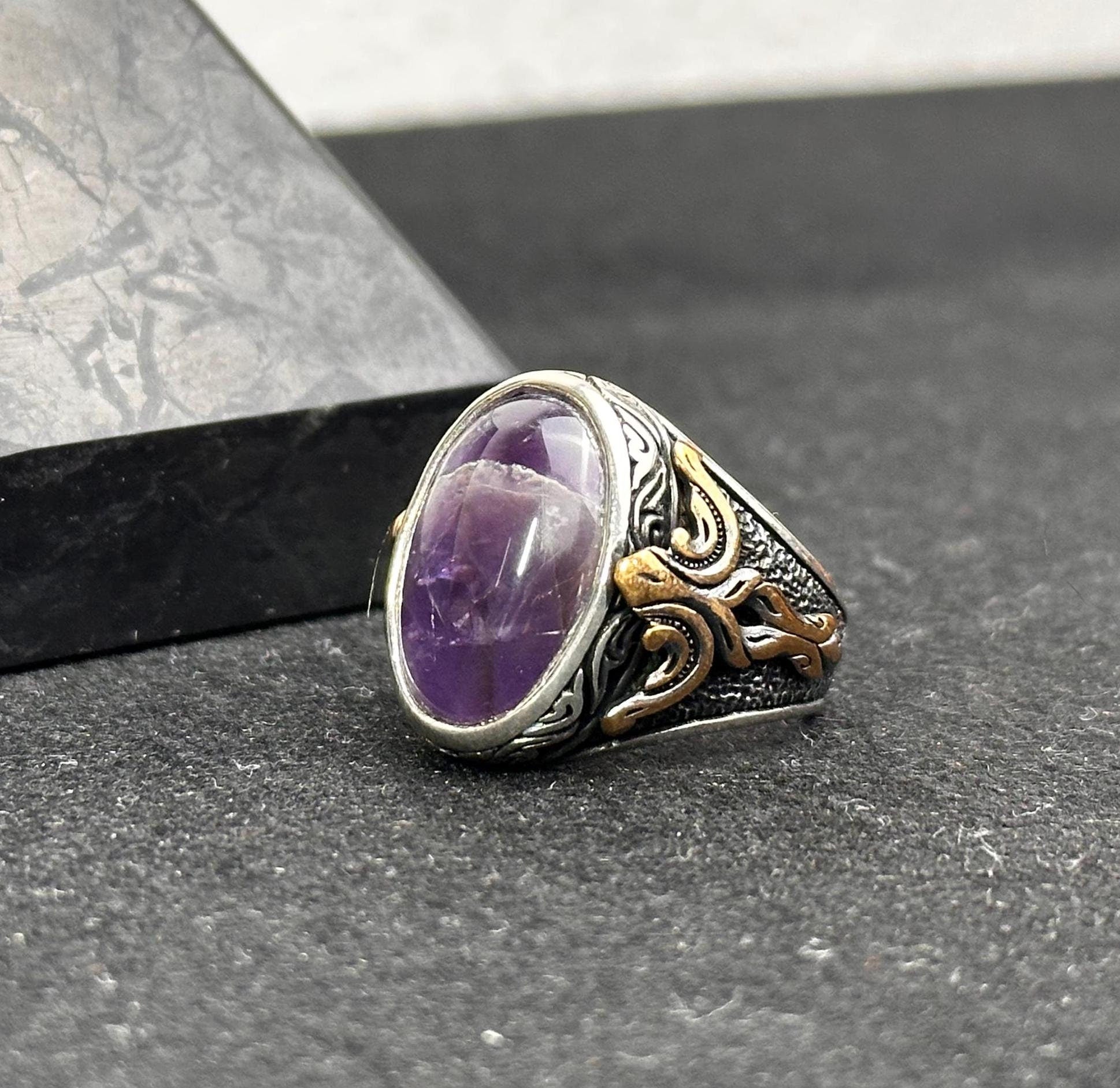 Amethyst Silver Ring - Handmade Men's Gemstone Jewelry