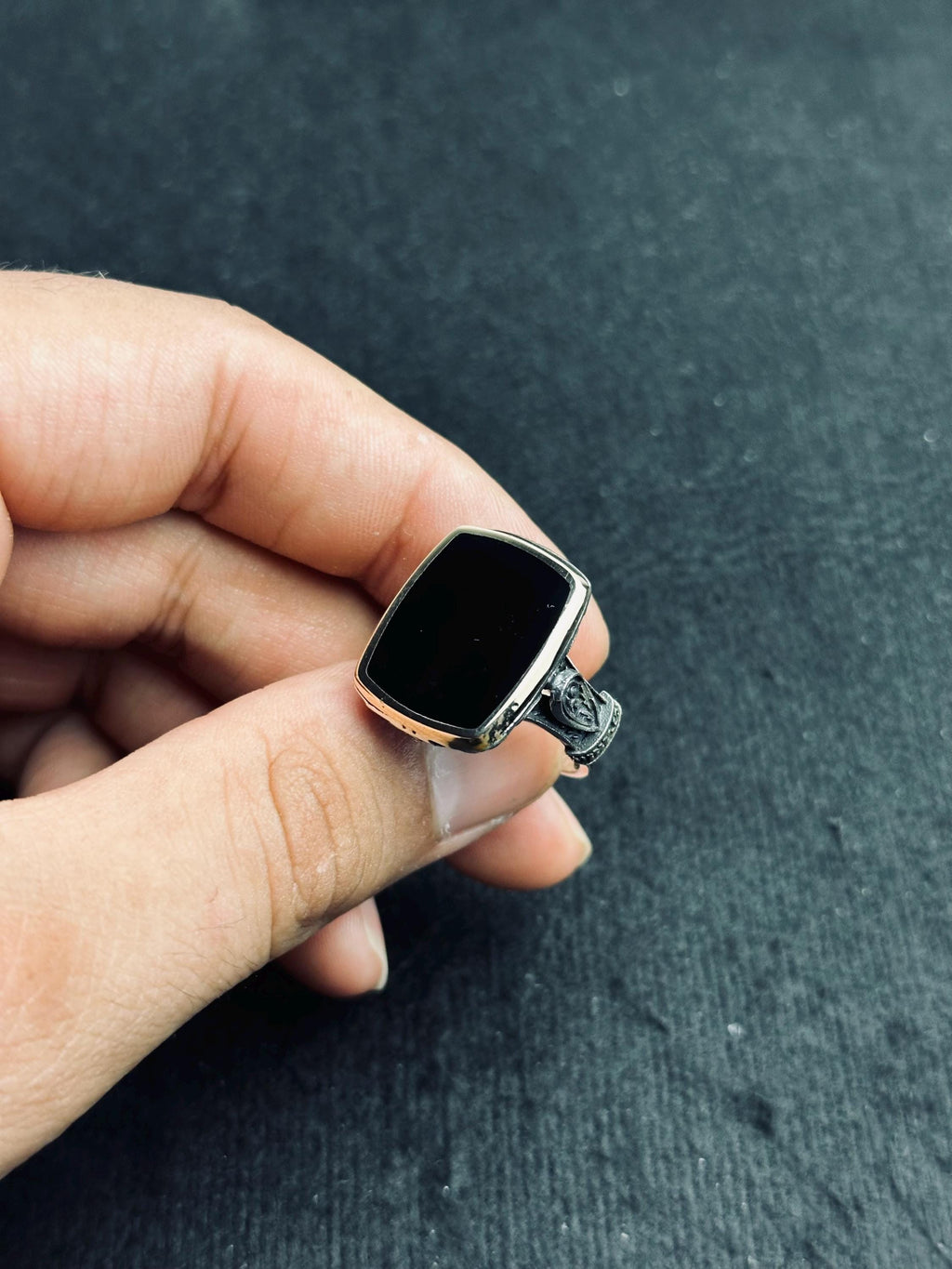 Vintage Square Onyx Ring - Sterling Silver Ottoman Design