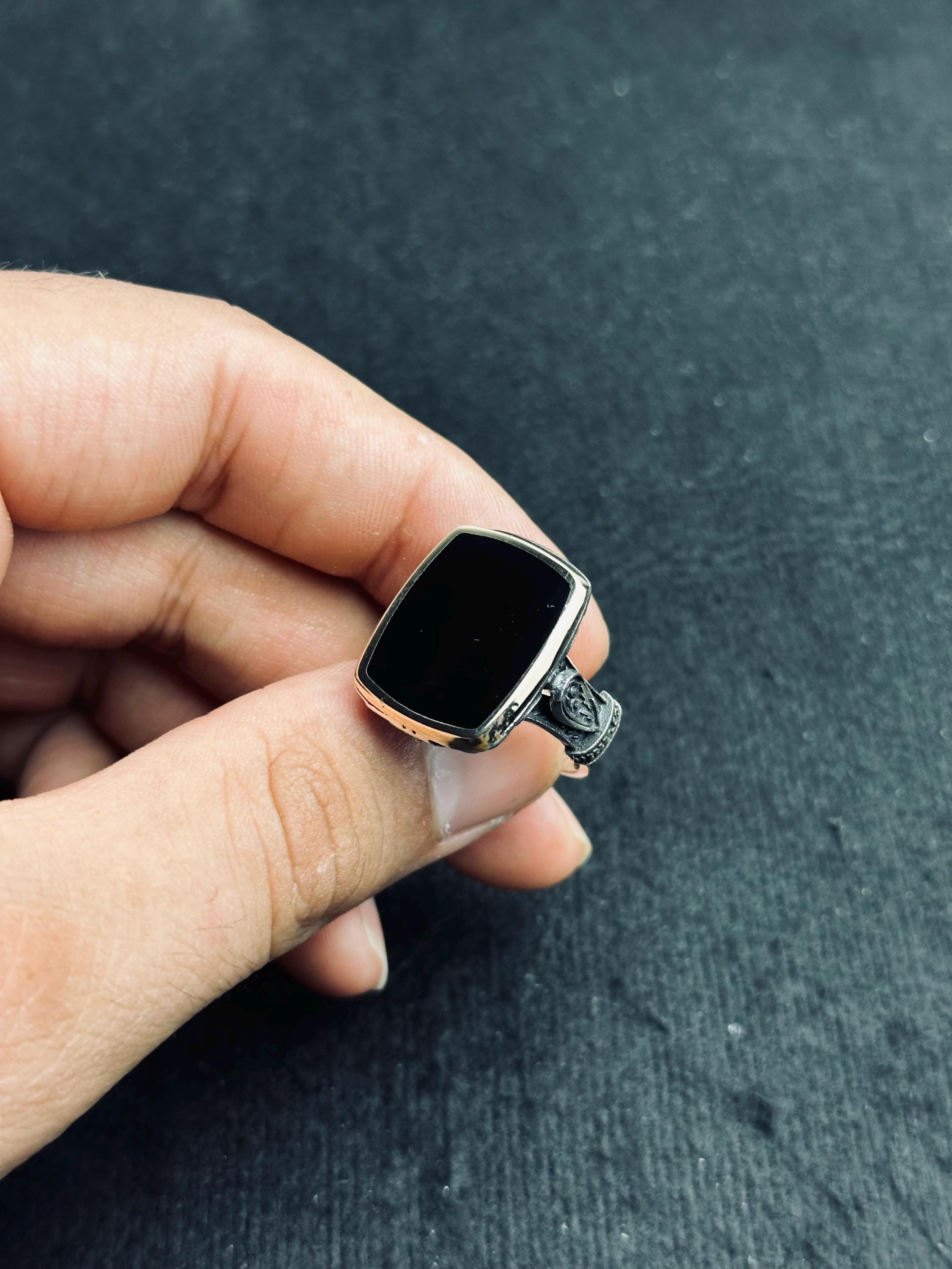 Vintage Square Onyx Ring - Sterling Silver Ottoman Design
