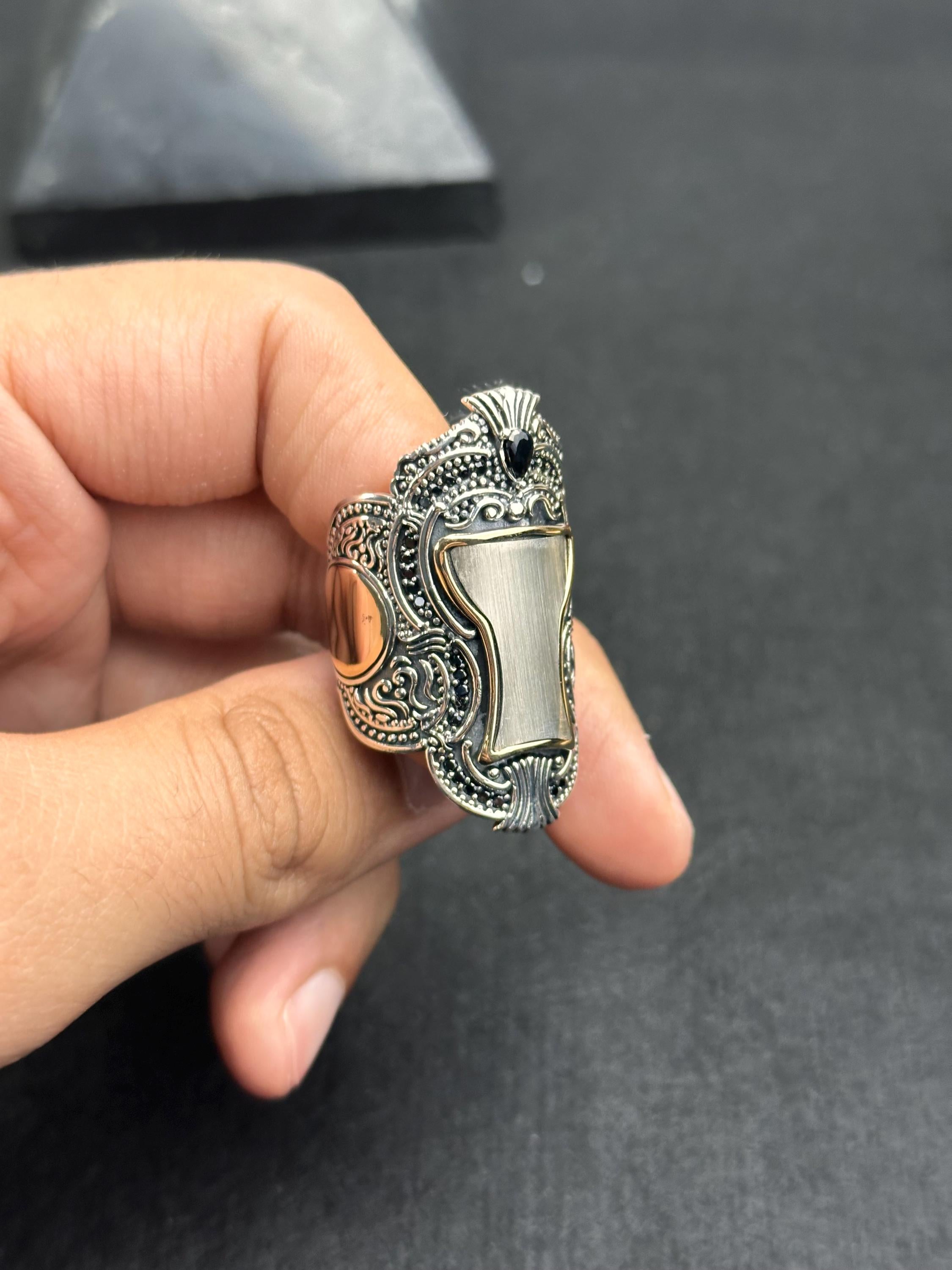 Sterling Silver Sultan Ring, Handmade Turkish Thumb Band (Men's Size)