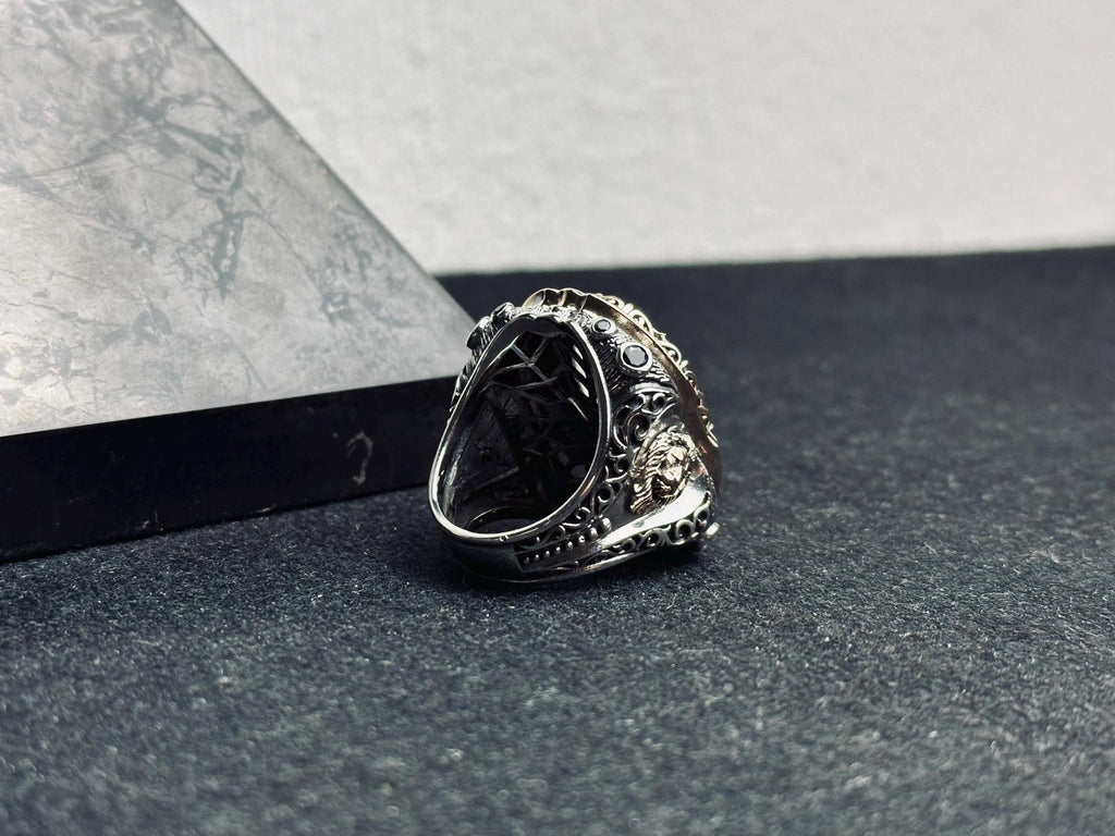 Moonstone Sterling Silver Ring, Lion Head Design (Men's Large)