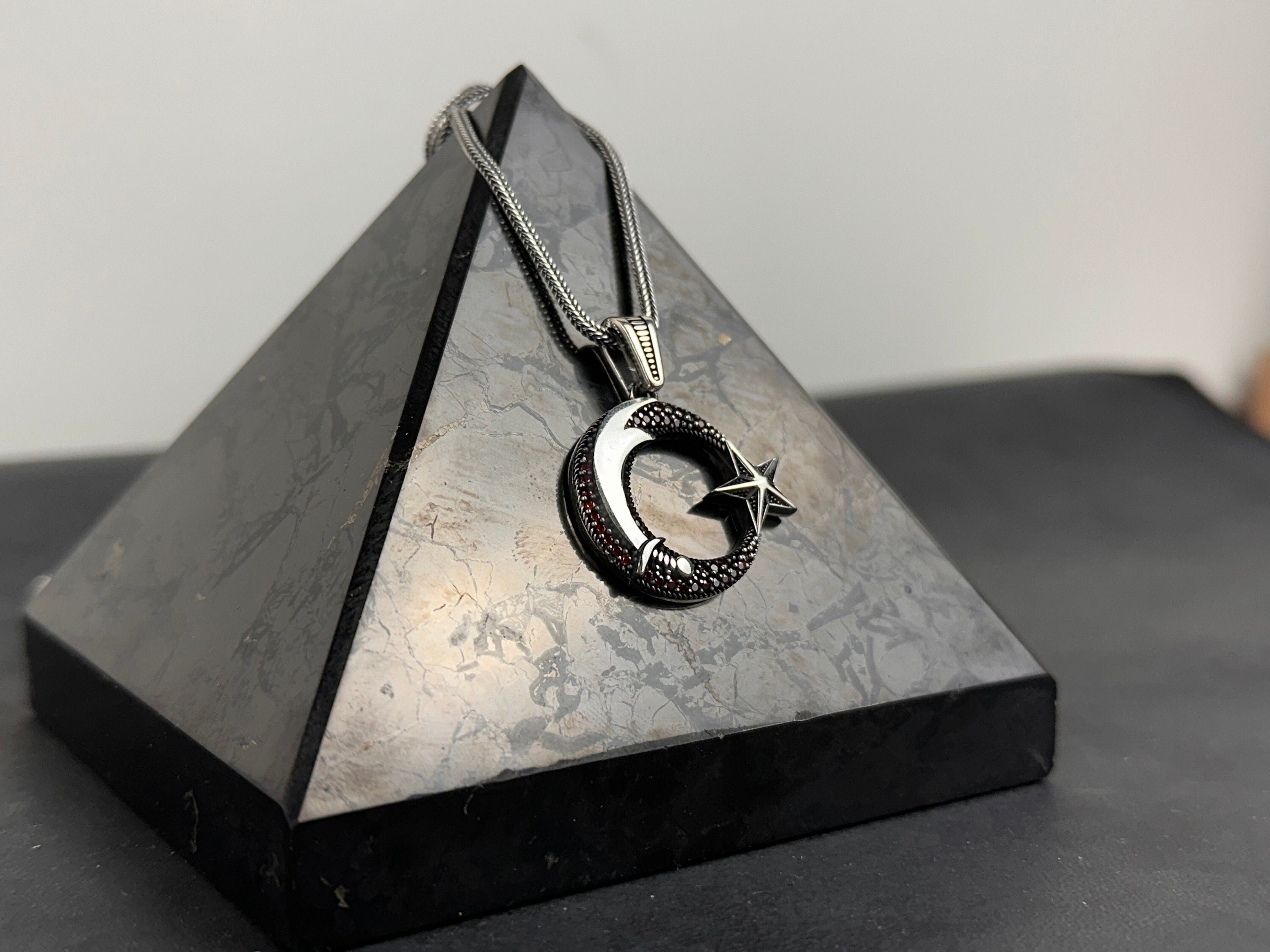 Moon Star Necklace: Sterling Silver Rope Chain - Crescent Pendant