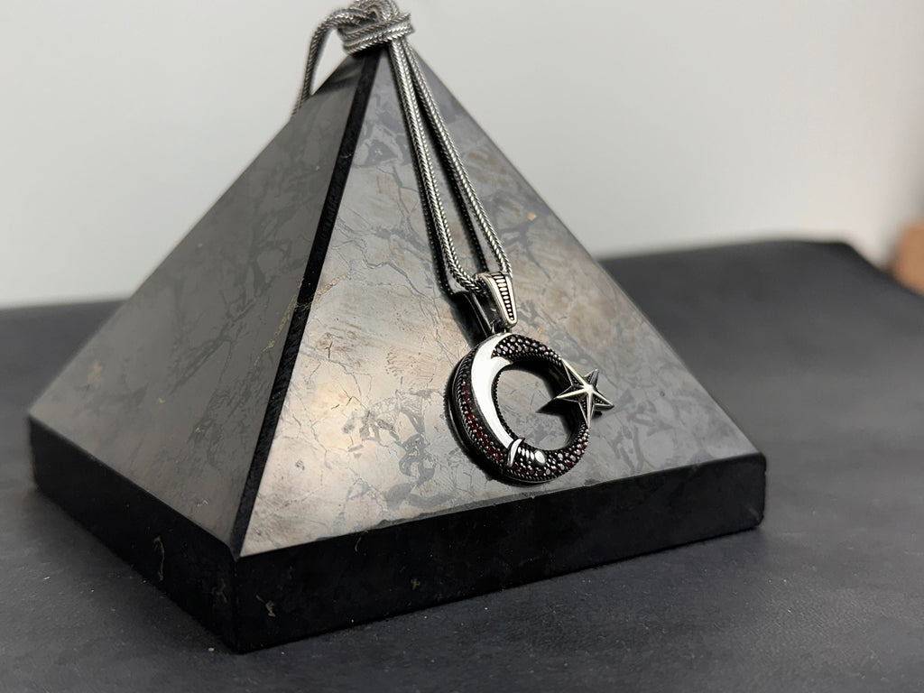 Moon Star Necklace: Sterling Silver Rope Chain - Crescent Pendant
