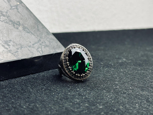Emerald Statement Ring: Colombian Stone Men's Jewelry (Sterling Silver)