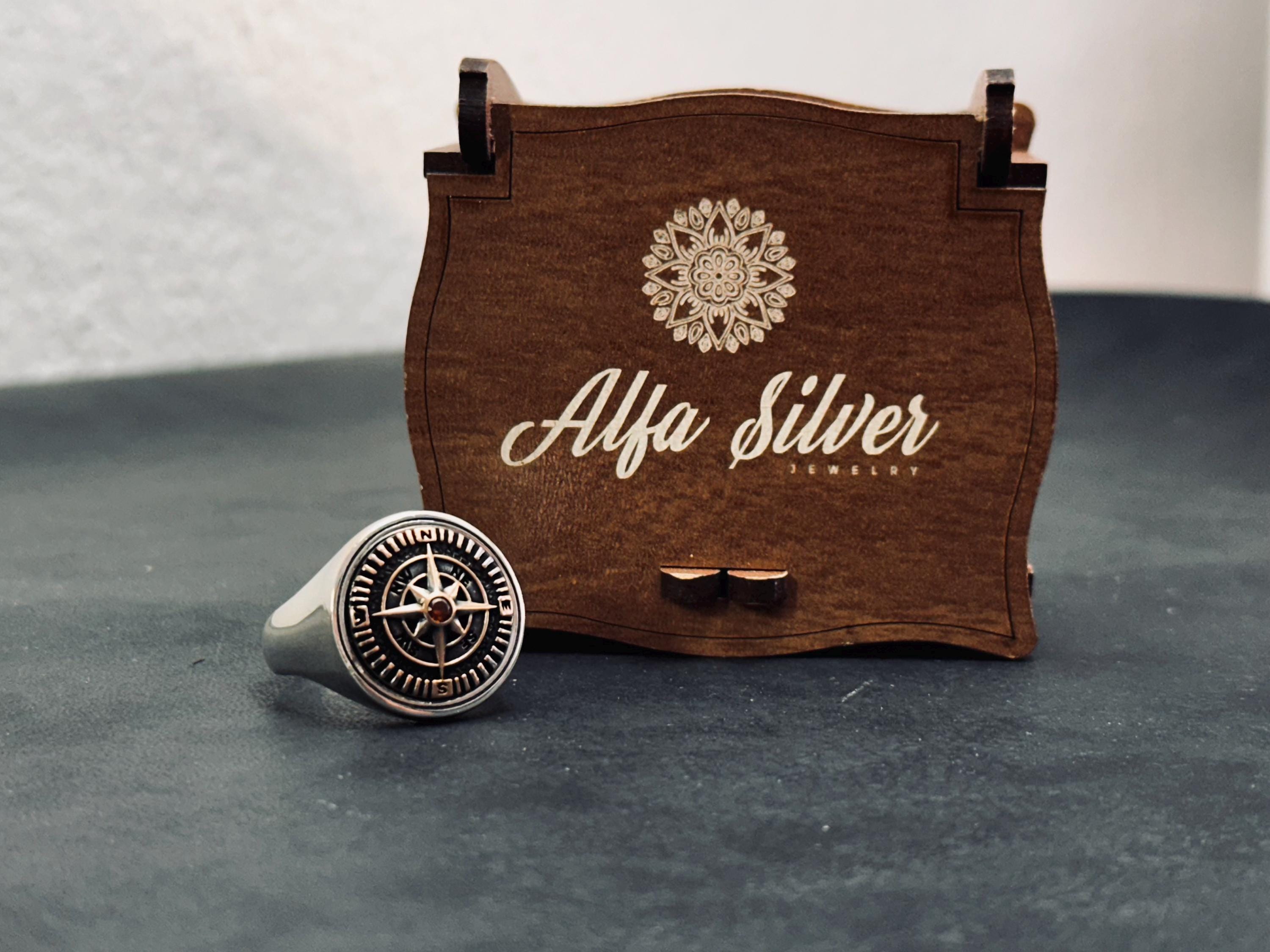 Compass Sterling Silver Ring - Handmade Adventure Jewelry