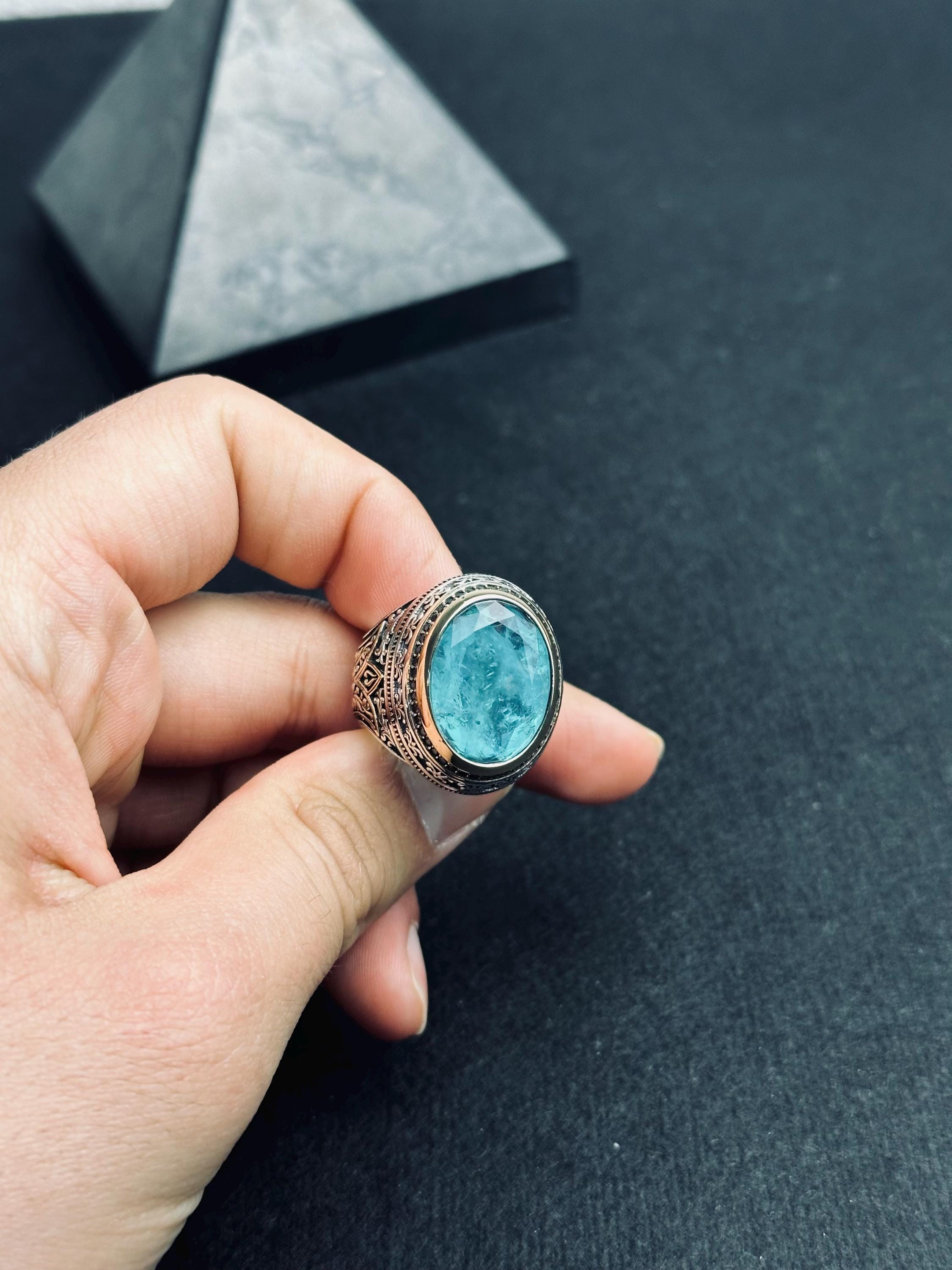 Aquamarine Men's Ring: Handmade Sterling Silver March Birthstone