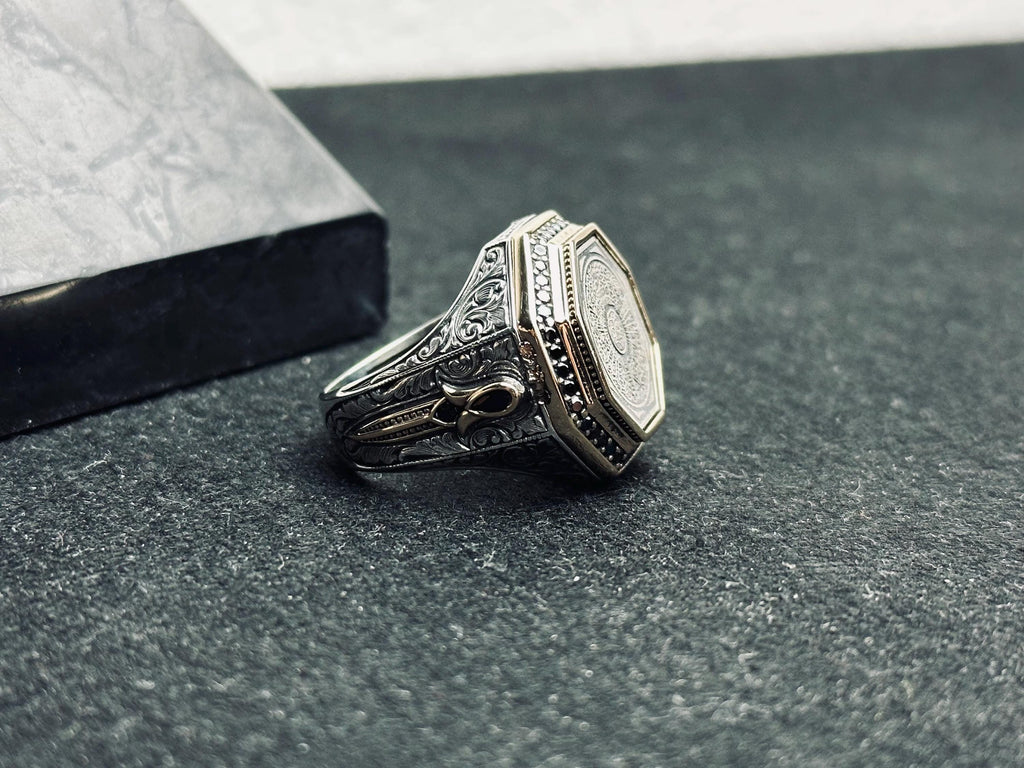 Islamic Sterling Silver Ring, Octagon Dua, Arabic Calligraphy (Unisex)