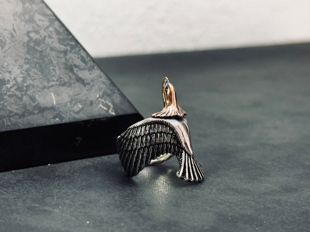Handmade Sterling Silver Eagle Ring (Oxidized, Size Options)