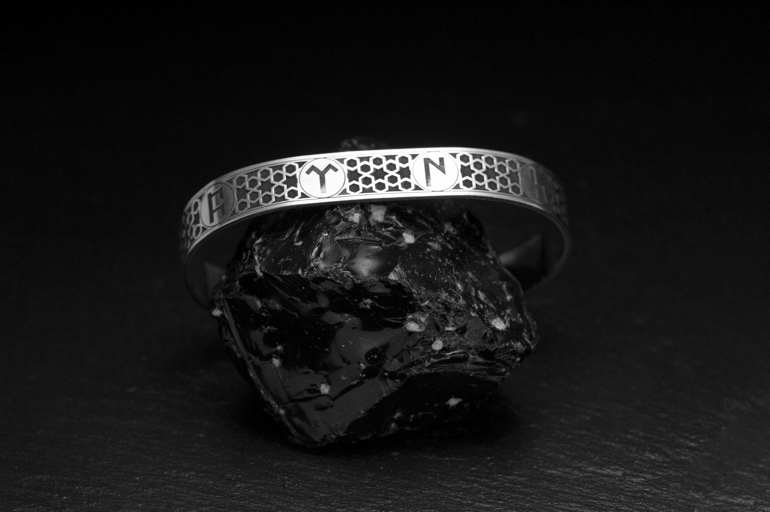 Sterling Silver Bracelet: Men's Adjustable Hand Cuff (Engraved Text)