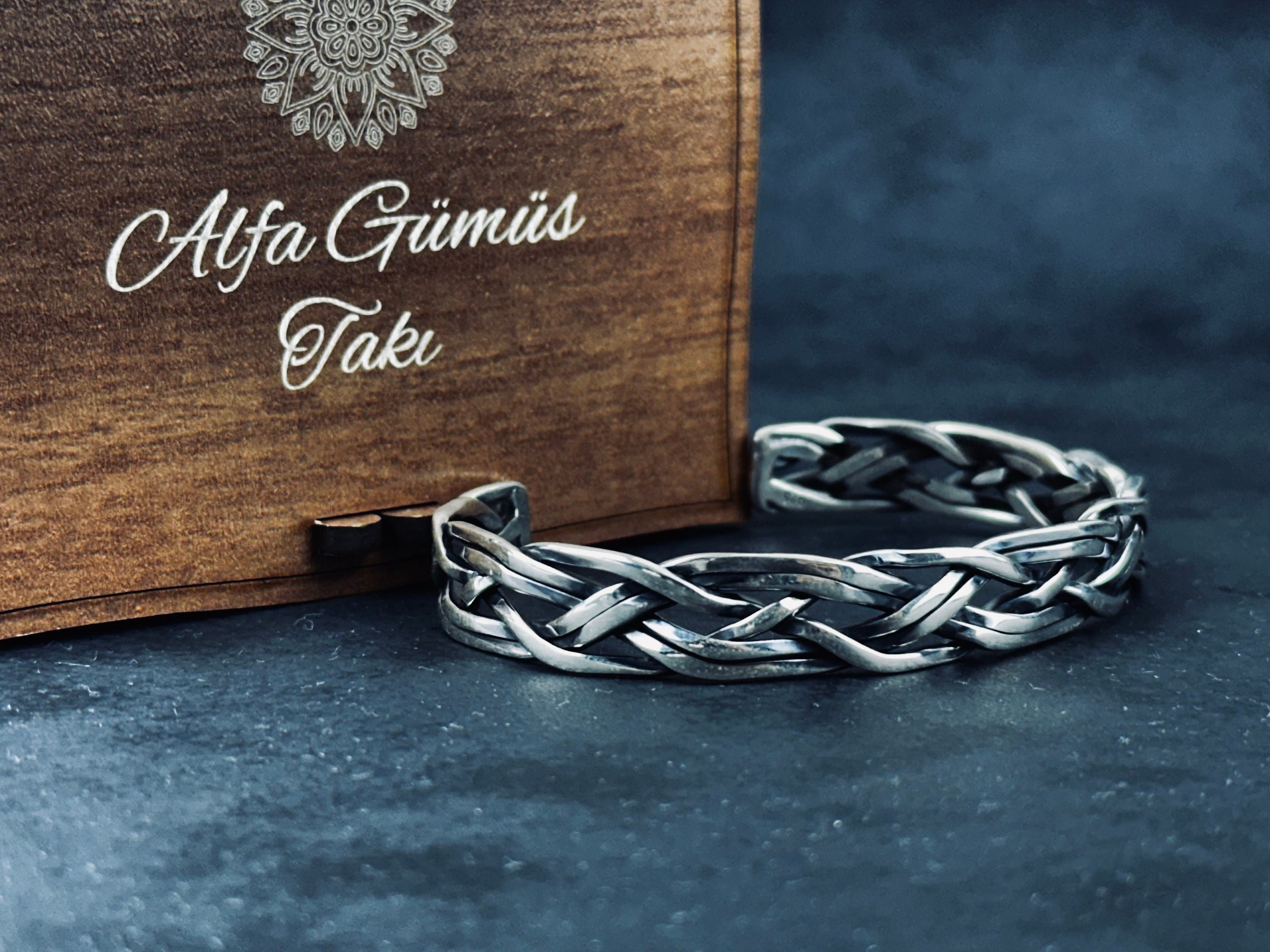 Warrior Style Silver Bracelet, Knitted Sterling (Handmade, Men's)