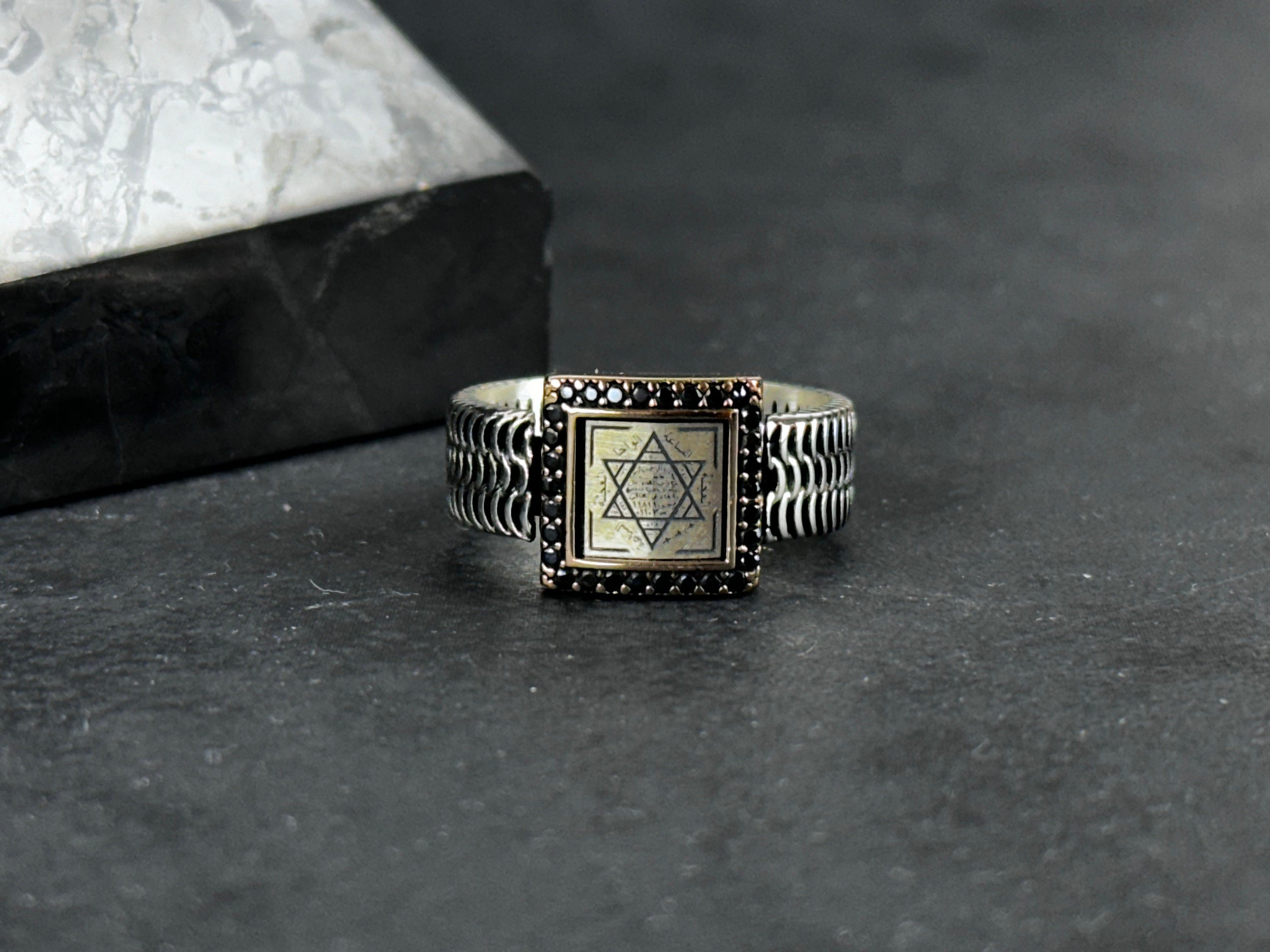 Solomon King Seal Silver Ring, Handmade Minimal Talisman (Adjustable)
