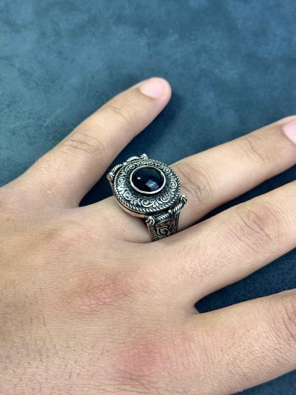 Greek Motif Onyx Ring - Sterling Silver Men's Jewelry