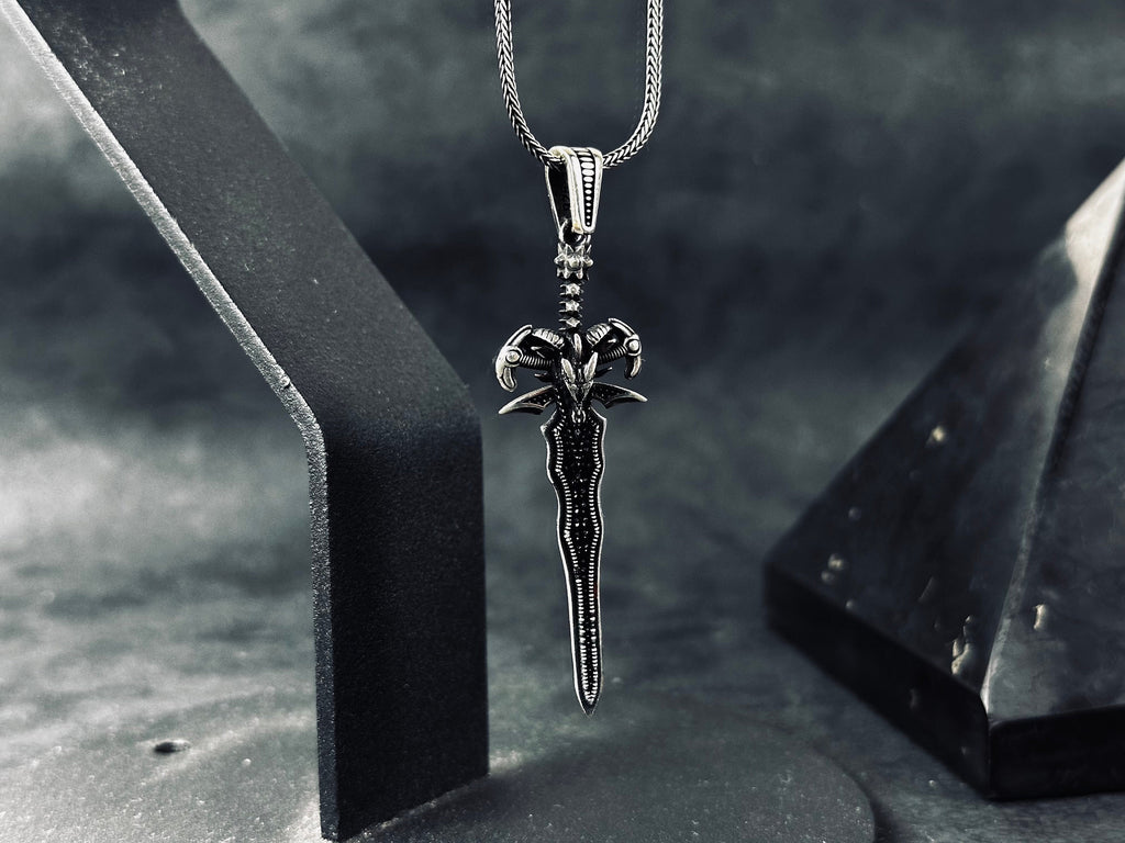 Lucifer-Inspired Sword Necklace - Silver Pendant with Chain