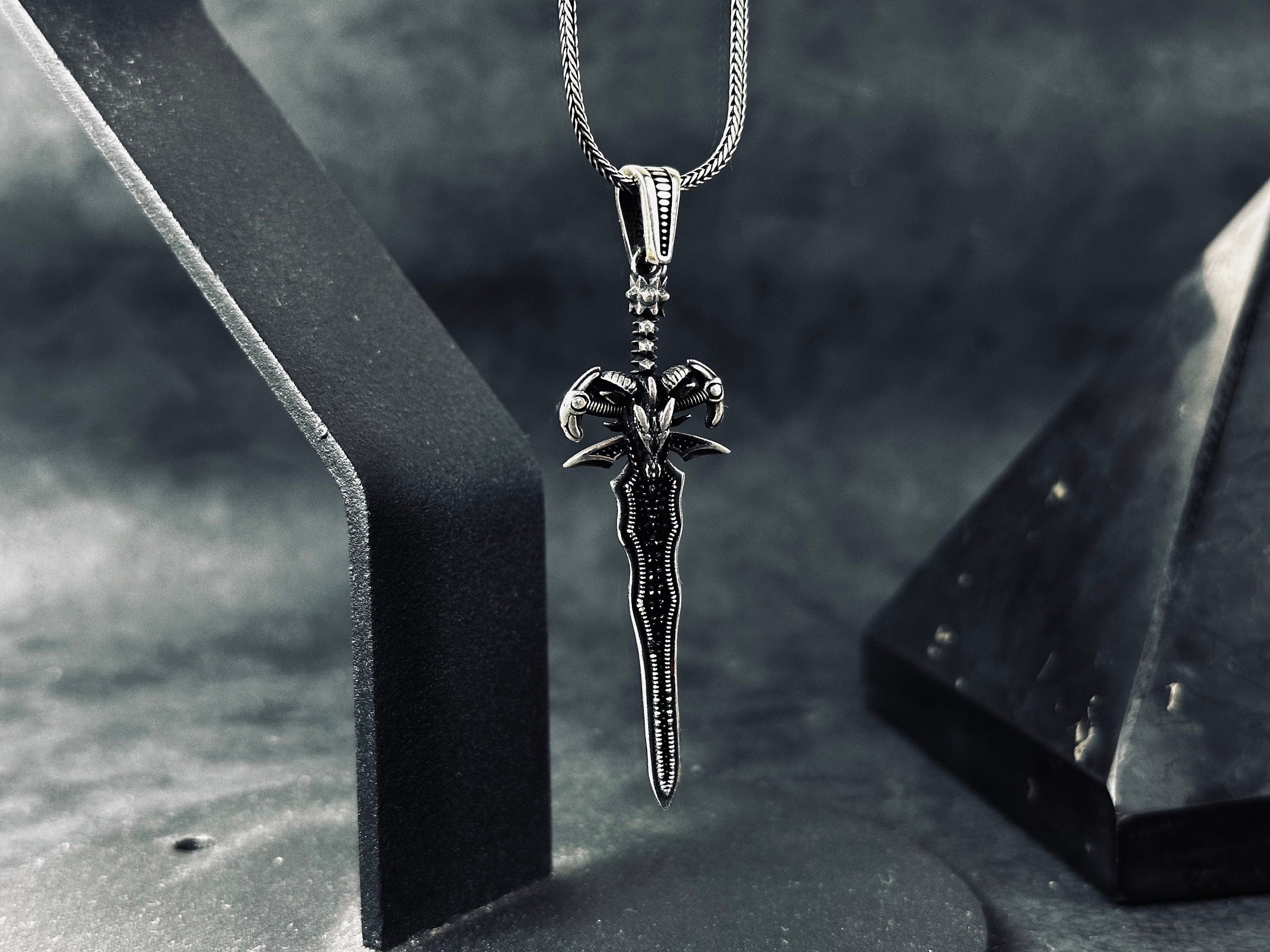 Lucifer-Inspired Sword Necklace - Silver Pendant with Chain