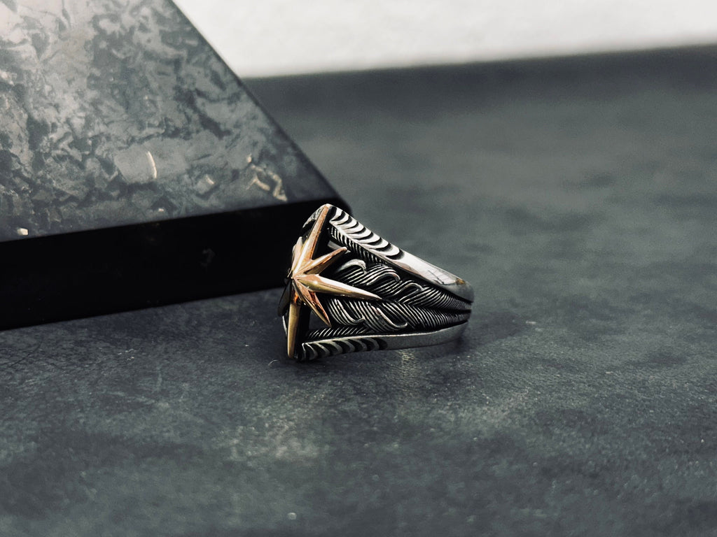 Sterling Silver Compass Ring, North Star Engraved (Handmade, 925)