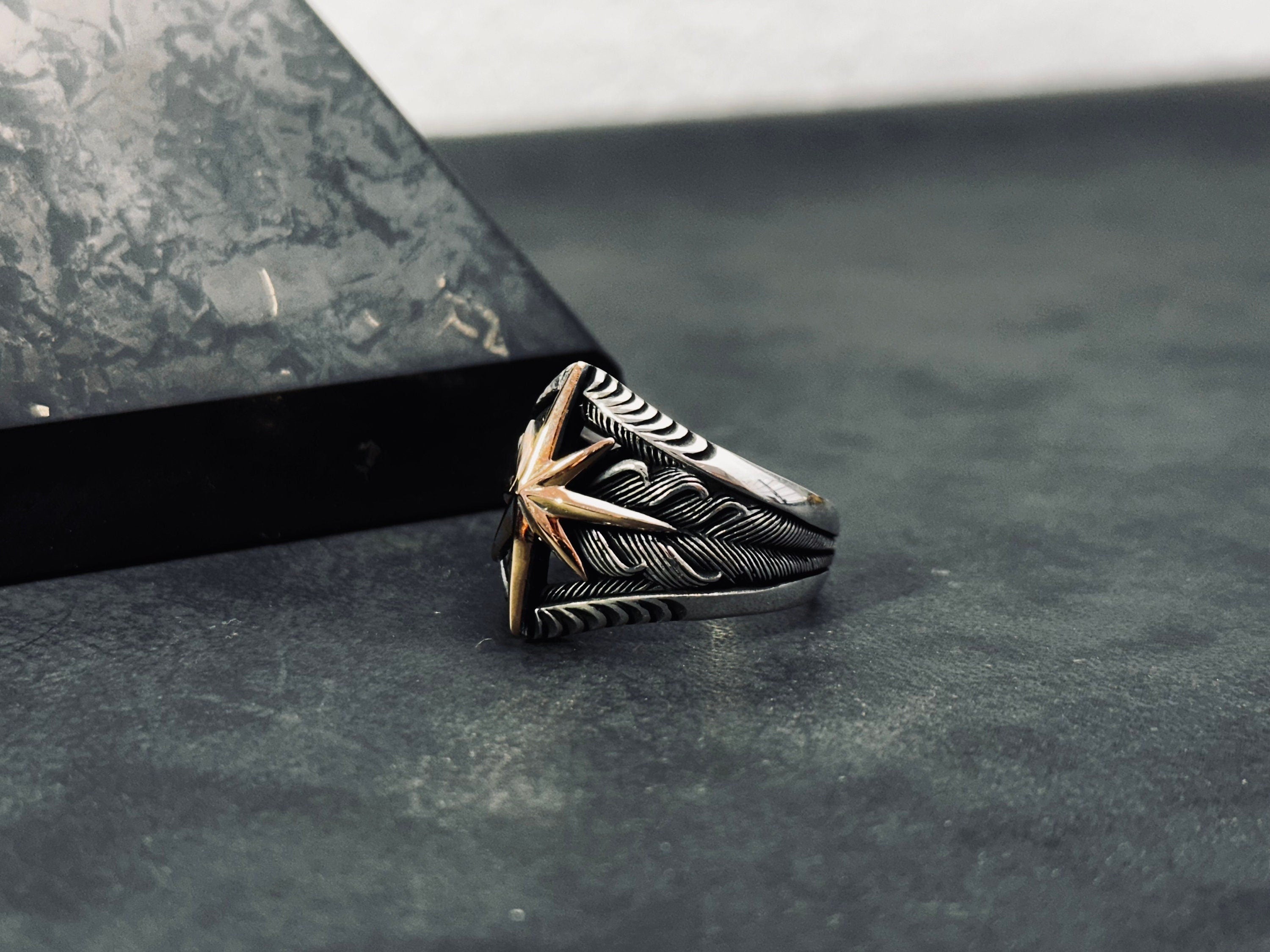 Sterling Silver Compass Ring, North Star Engraved (Handmade, 925)