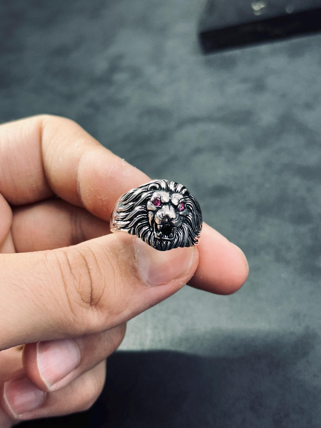 Sterling Silver Lion Head Ring: Handmade Men's Statement Jewelry