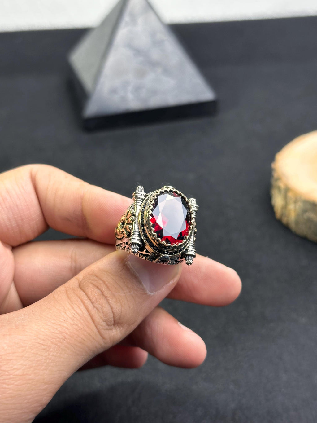 Red Zirconium Stone Ring: Sterling Silver Handmade Jewelry
