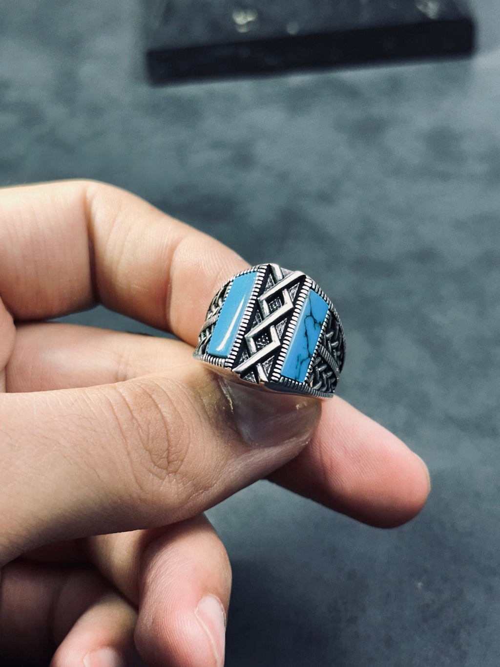 Turquoise Silver Ring, Handmade Gemstone, Minimalist Style (925 Sterling)