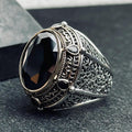 Turkish Sterling Silver Ring, Black CZ Stone, Bold Design (Men’s Size)