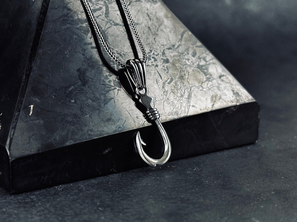 Fishing Hook Pendant Necklace: Silver Jewelry (Chain Length Options)