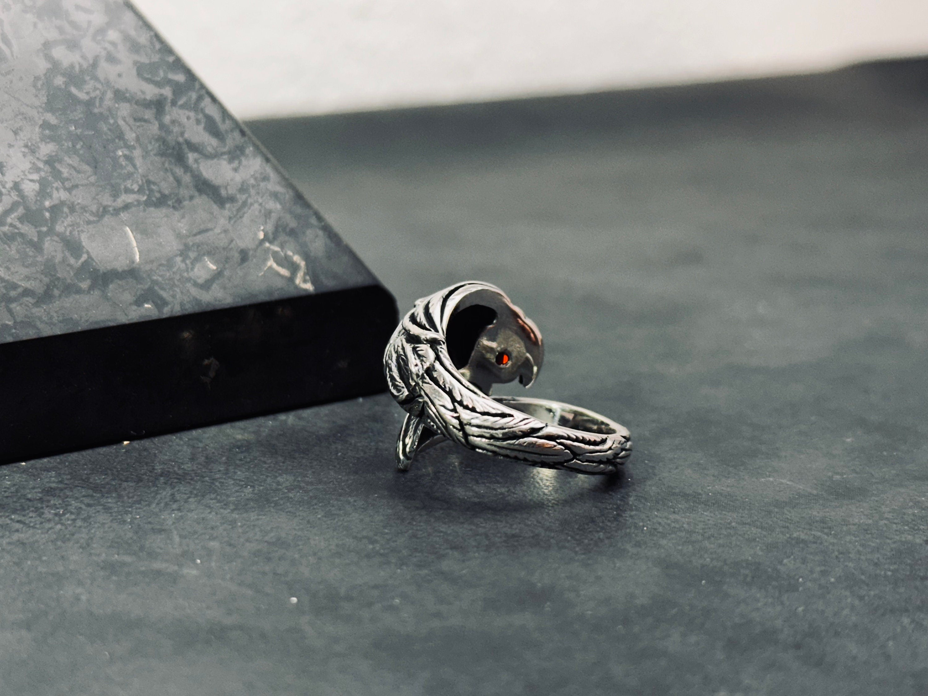 Oxidized Sterling Silver Snake Ring: Adjustable with CZ Gemstone