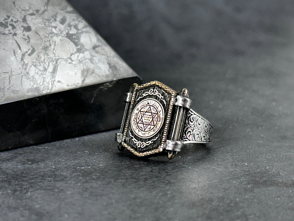 Seal of Solomon Sterling Silver Ring - Spiritual Protection Design