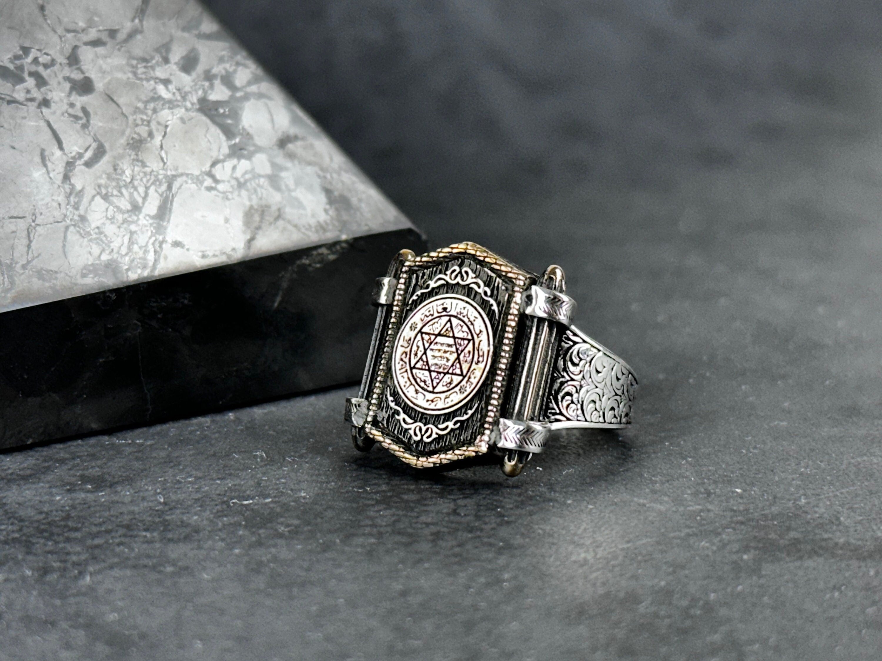 Seal of Solomon Sterling Silver Ring - Spiritual Protection Design