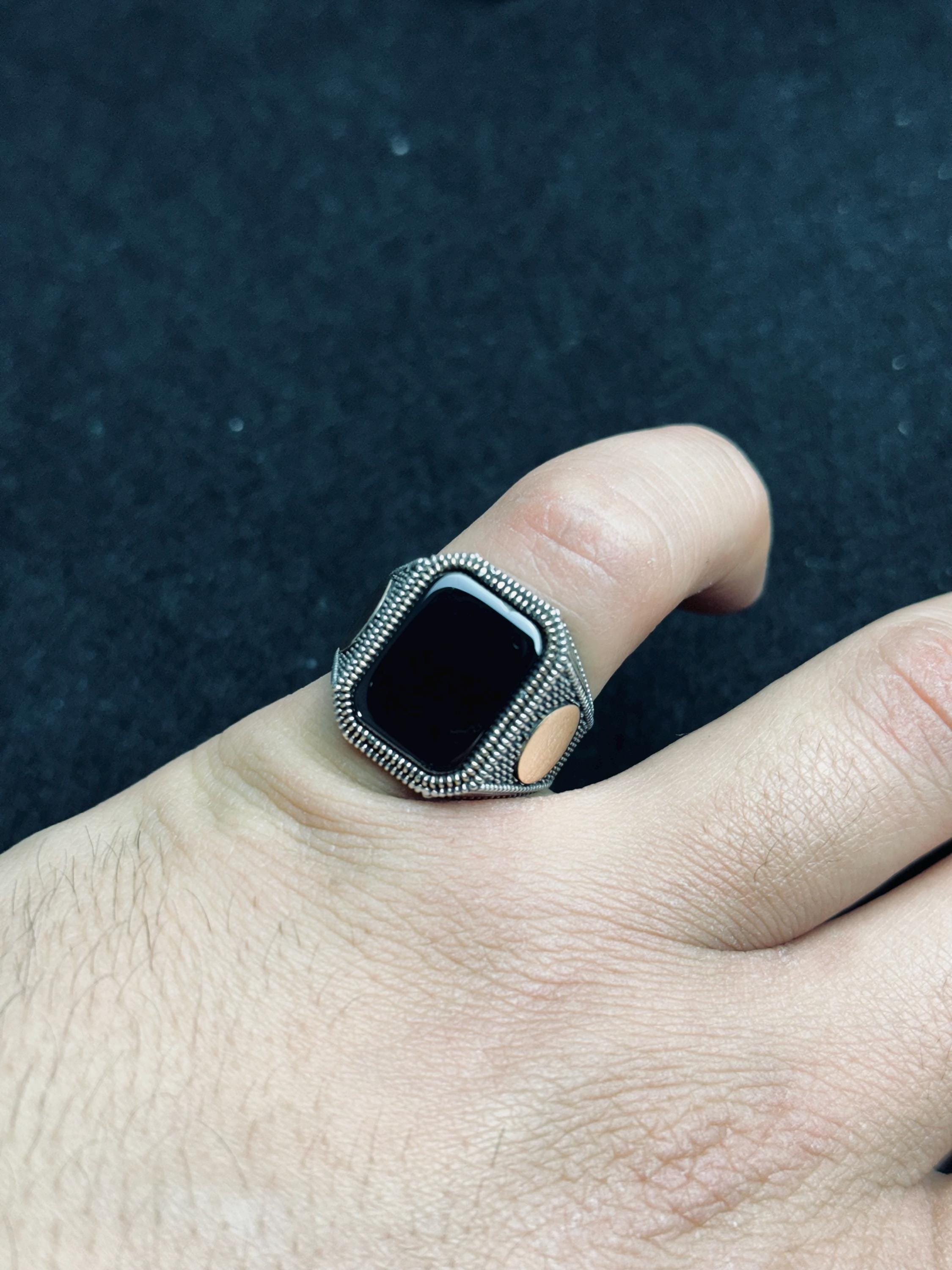 Black Onyx Signet Ring - Oxidized Sterling Silver Men's Pinky