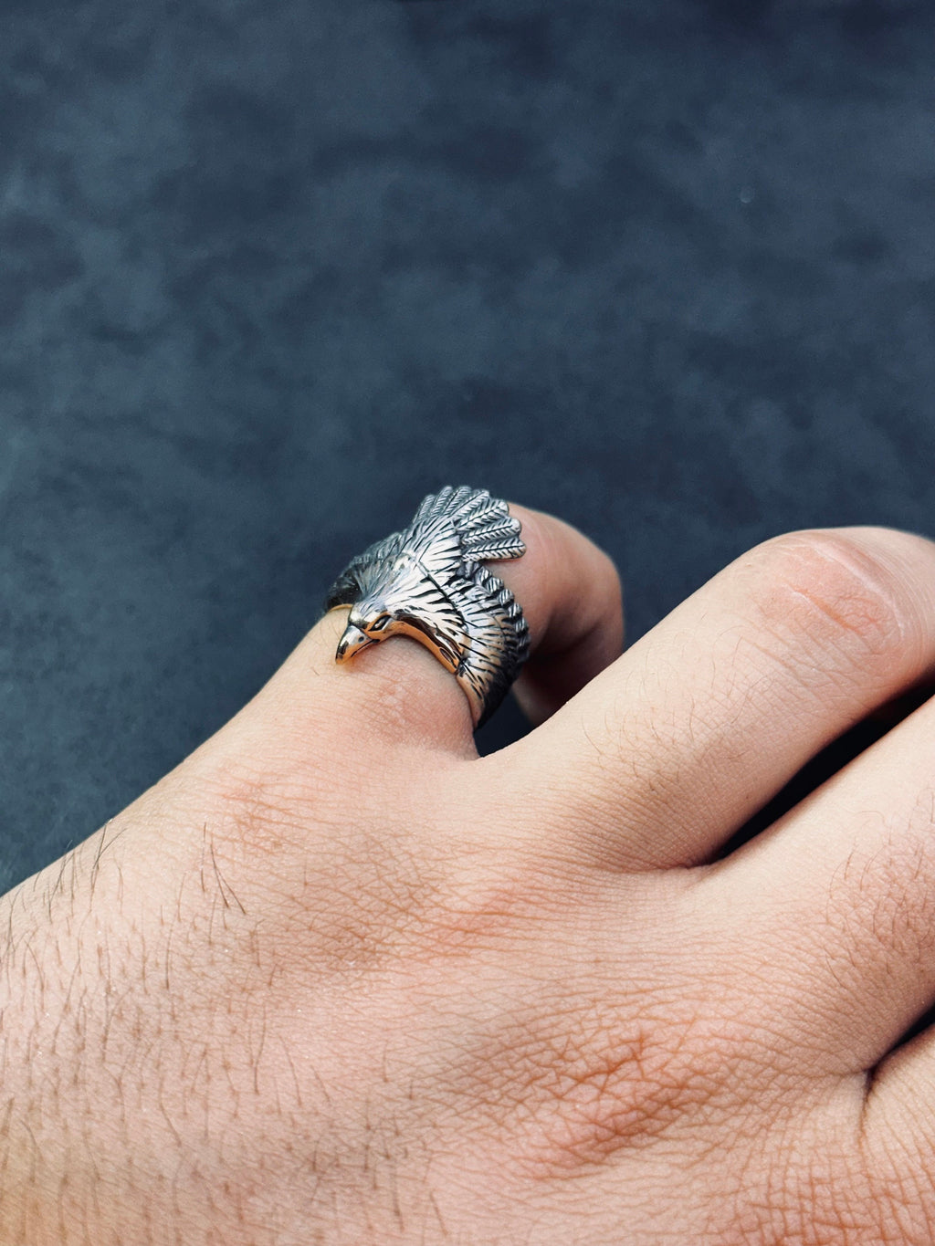 Eagle Silver Ring: Oxidized Sterling, Handmade Minimalist Style