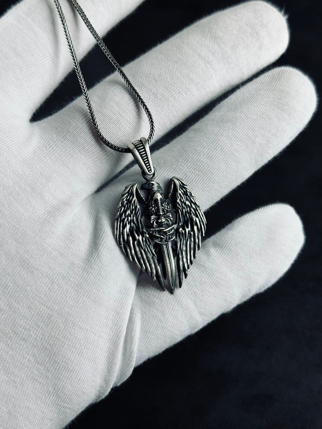 Eagle Skeleton Sword Necklace - Silver Statement Jewelry