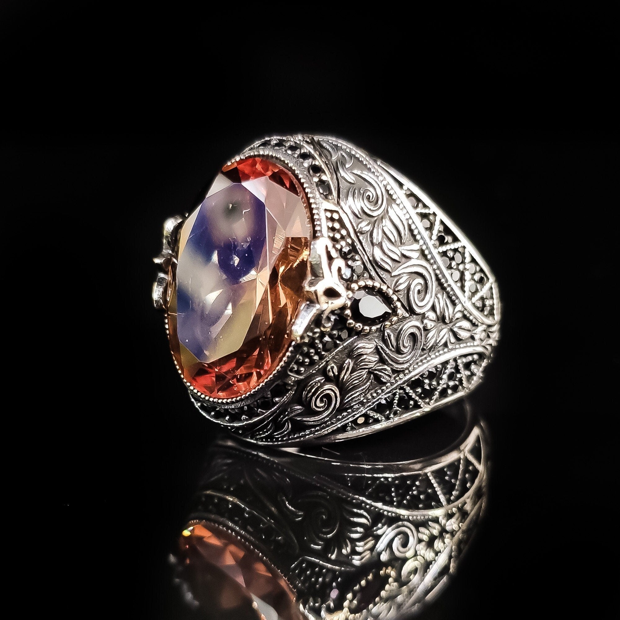 Sterling Silver Ring: Sultanite Gemstone - Handmade Abstract Design