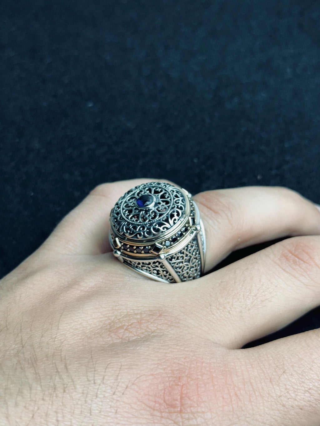 Oval Blue Zircon Ring: Handmade Silver, Turkish Vintage Style