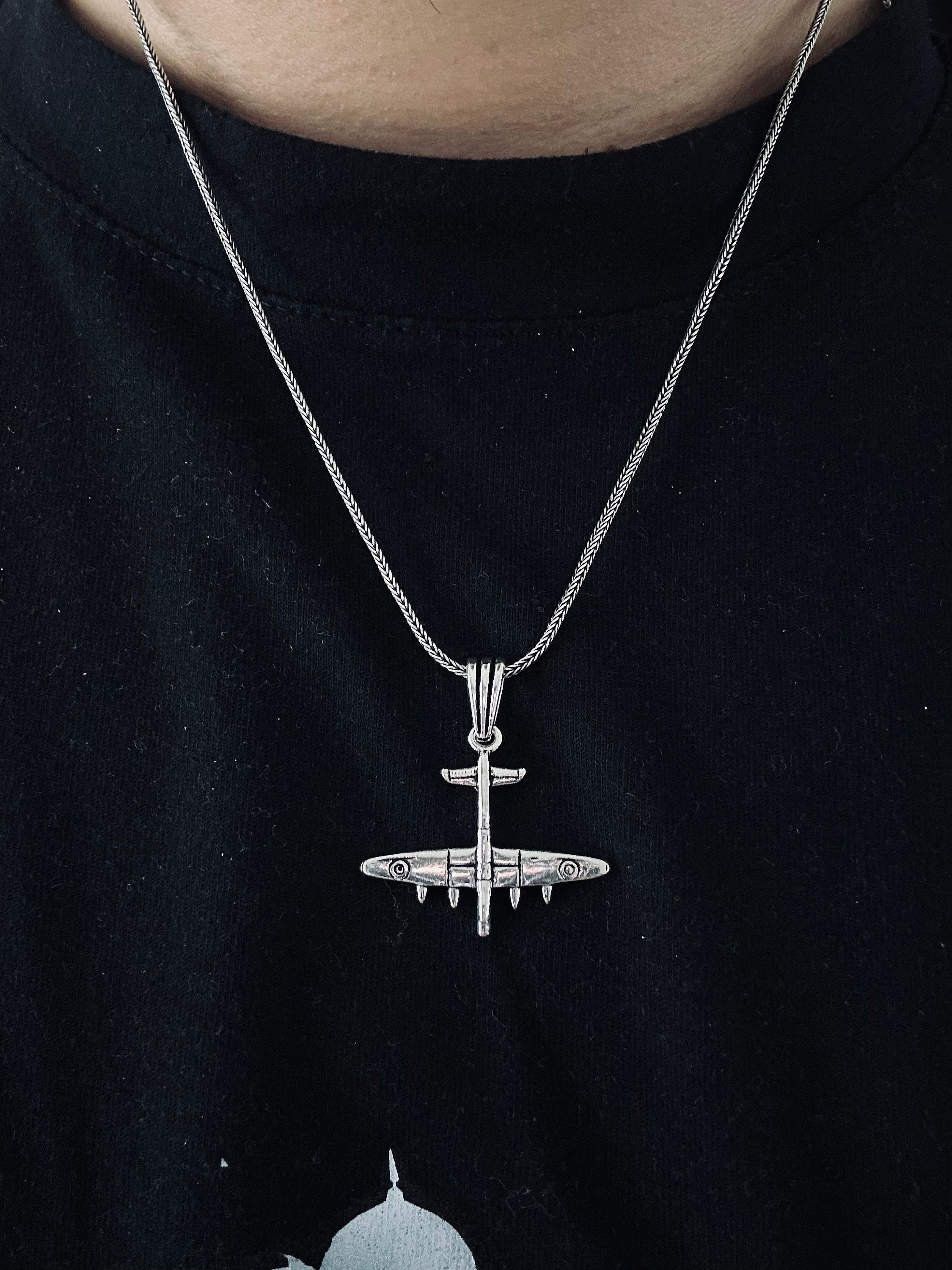 Silver Warplane Necklace - Handmade Military Airforce Pendant