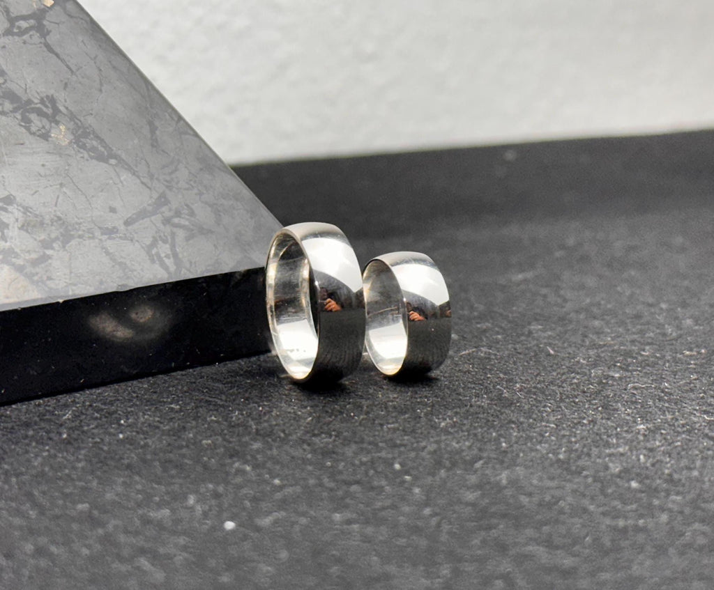 Sterling Silver Couple Ring Set - Personalized Wedding Bands