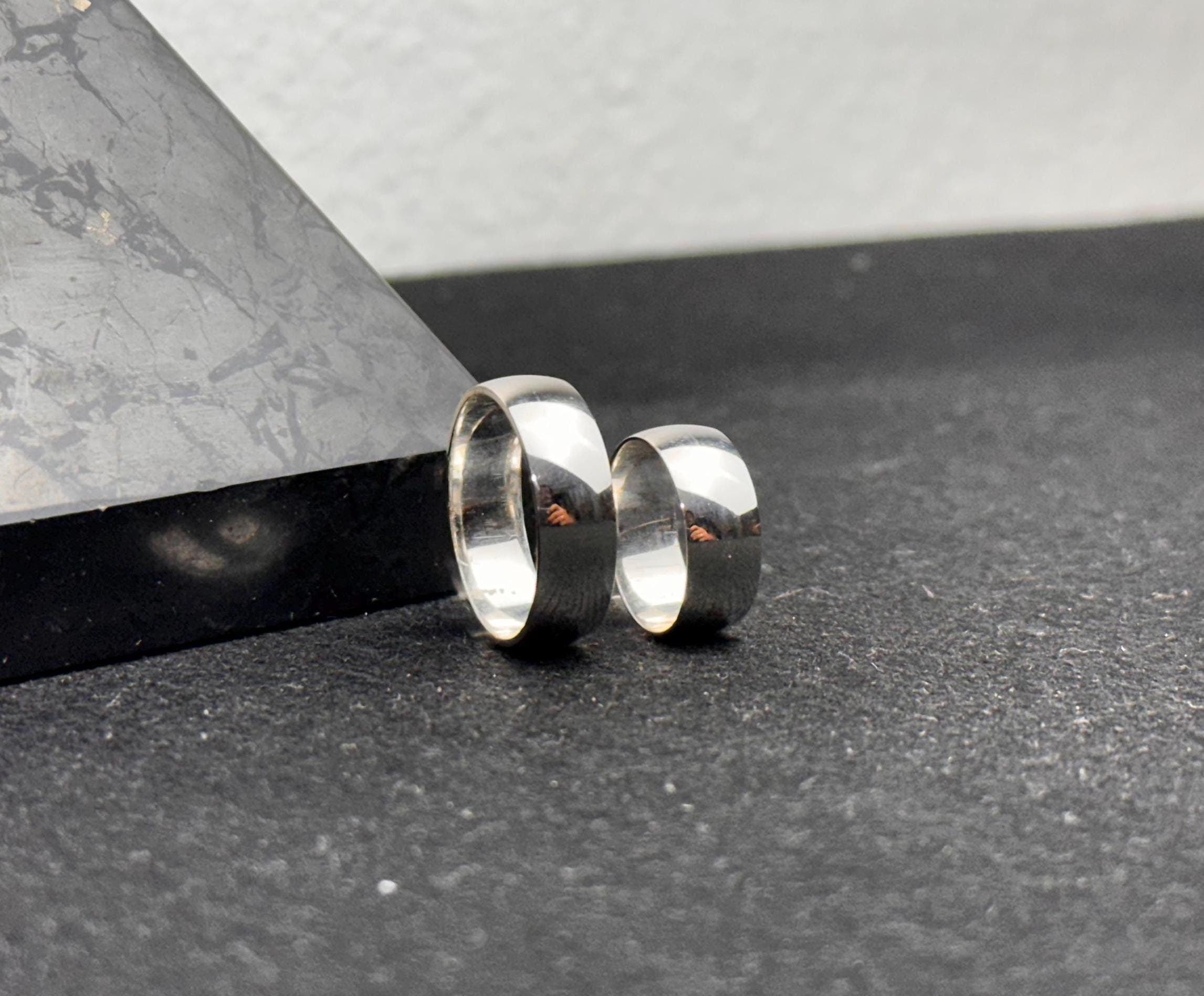 Sterling Silver Couple Ring Set - Personalized Wedding Bands