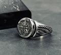 Travel Compass Ring, Sterling Silver, Handmade (Men's Sizes)