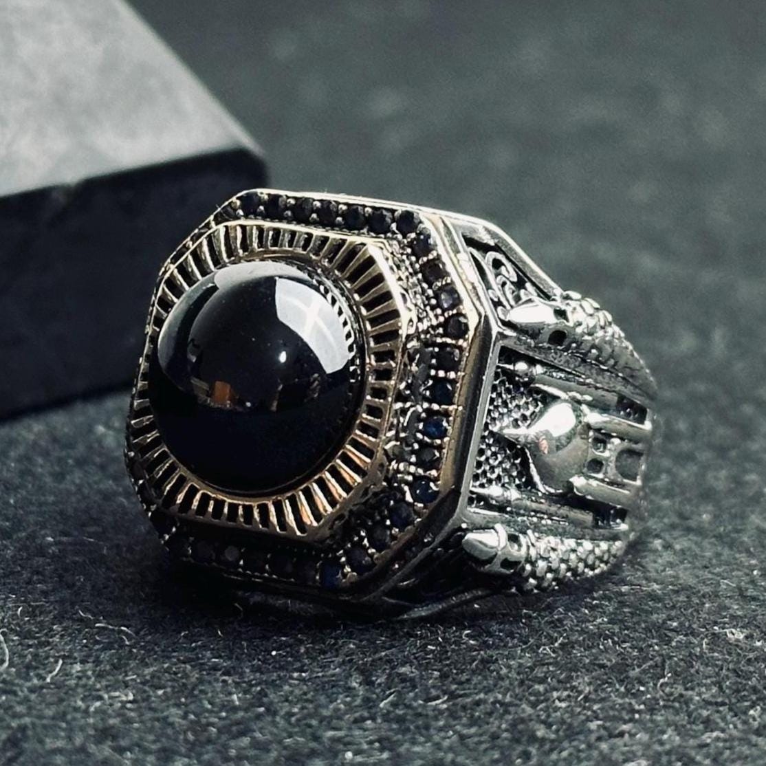 Onyx Statement Ring: Turkish Handmade Sterling Silver (Men's Size)