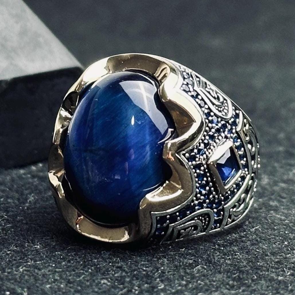 Men's Sapphire Ring: Oxidized Silver - Handmade Statement Jewelry